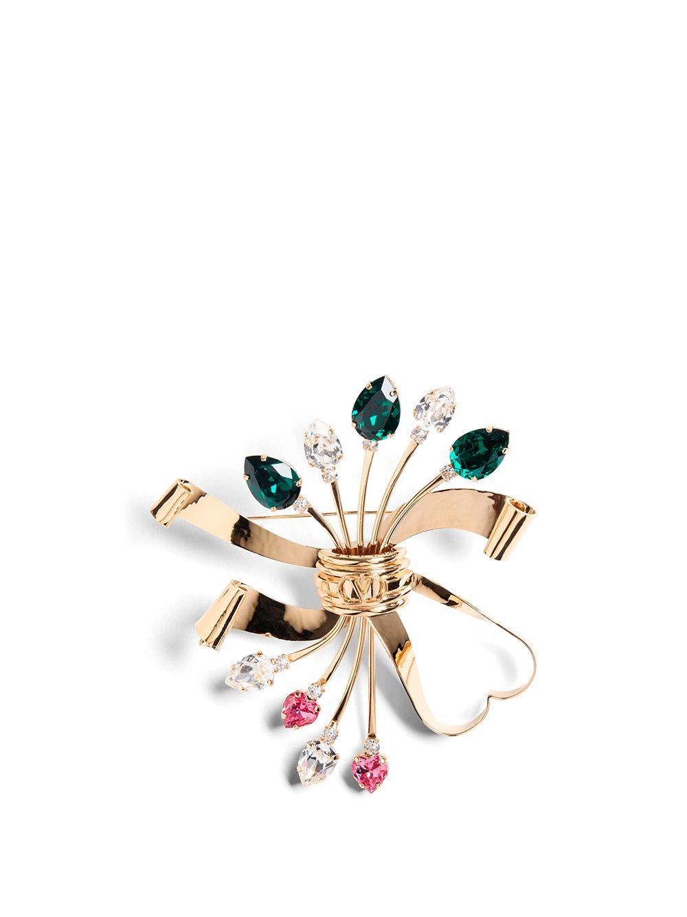 Valentino Crystal Embellished Brooch In Gold