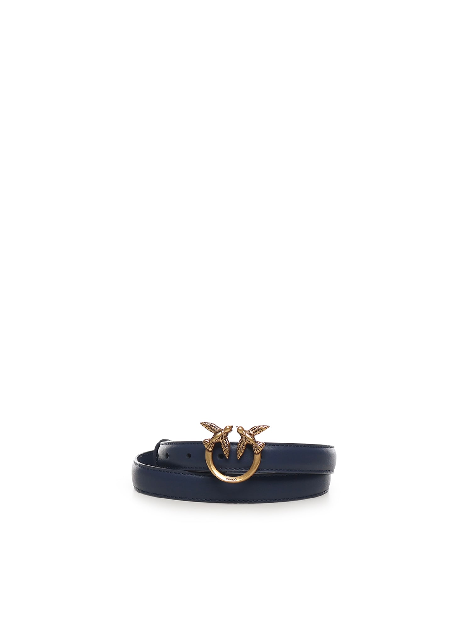 Pinko Love Birds Slim Leather Belt In Blue