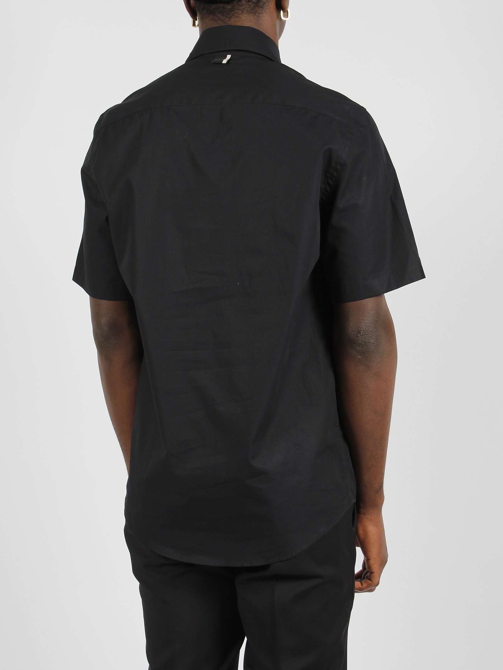 Shop Low Brand Double Pocket Cotton Poplin Shirt In Black