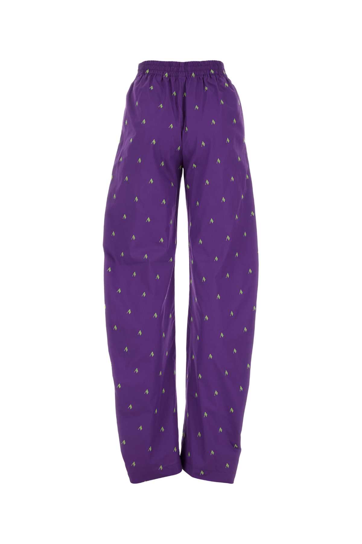 Shop Attico Embroidered Cotton Pant In Purplelightgreen