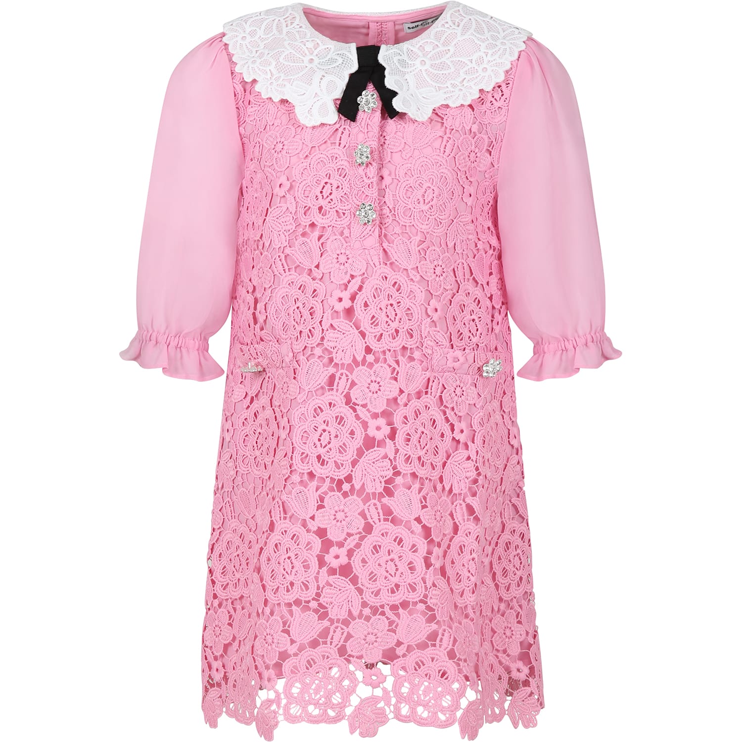 Shop Self-portrait Pink Elegant Dress For Girl In Macramé Lace