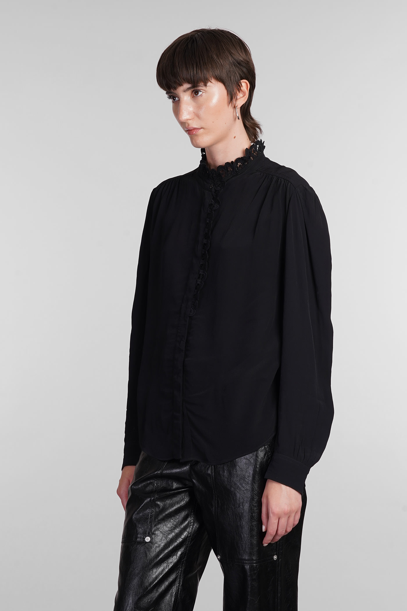 Isabel Marant Étoile Estela Broderie Anglaise Trim Buttoned Shirt In Black