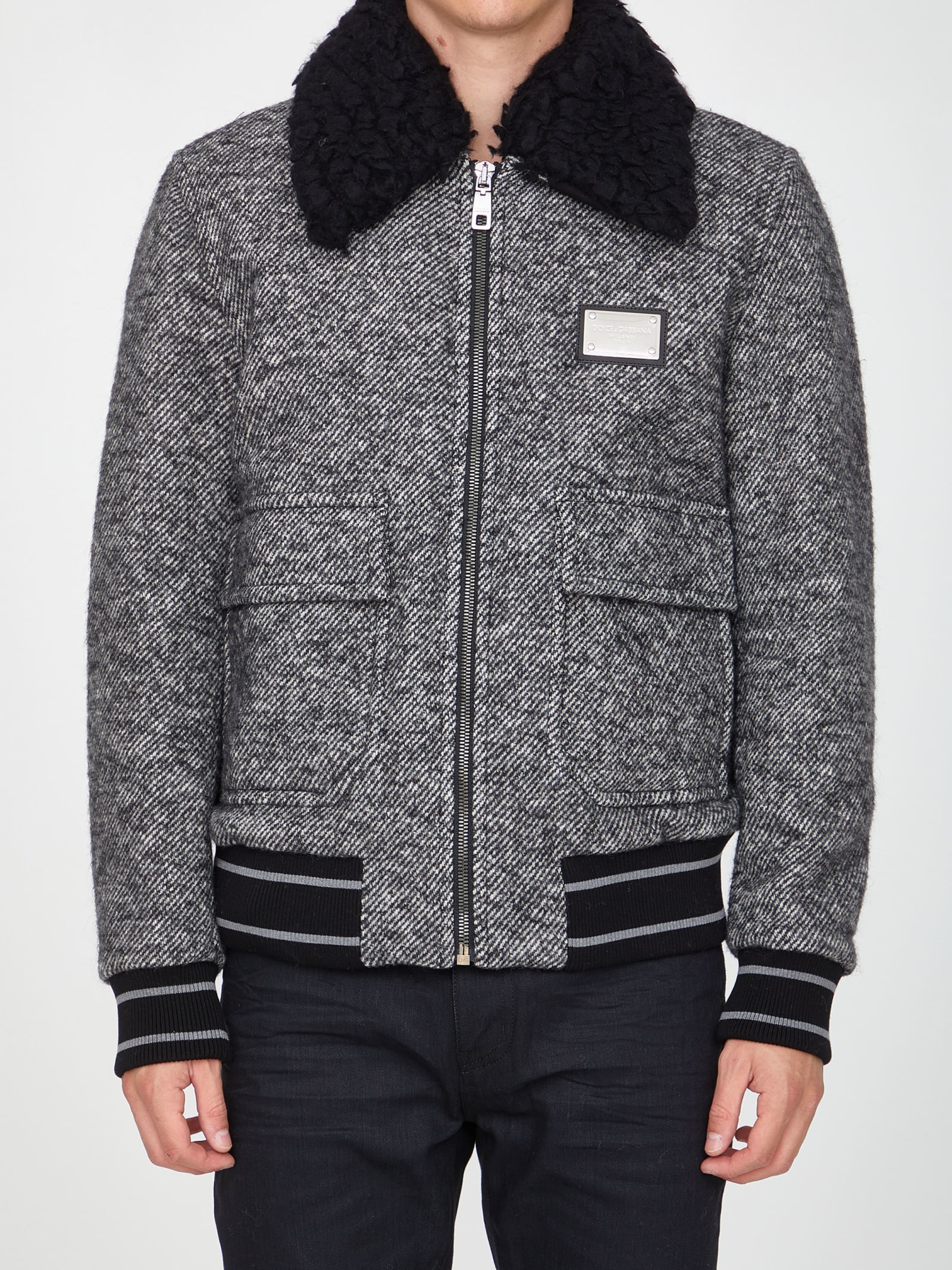 Dolce & Gabbana Wool Tweed Bomber Jacket