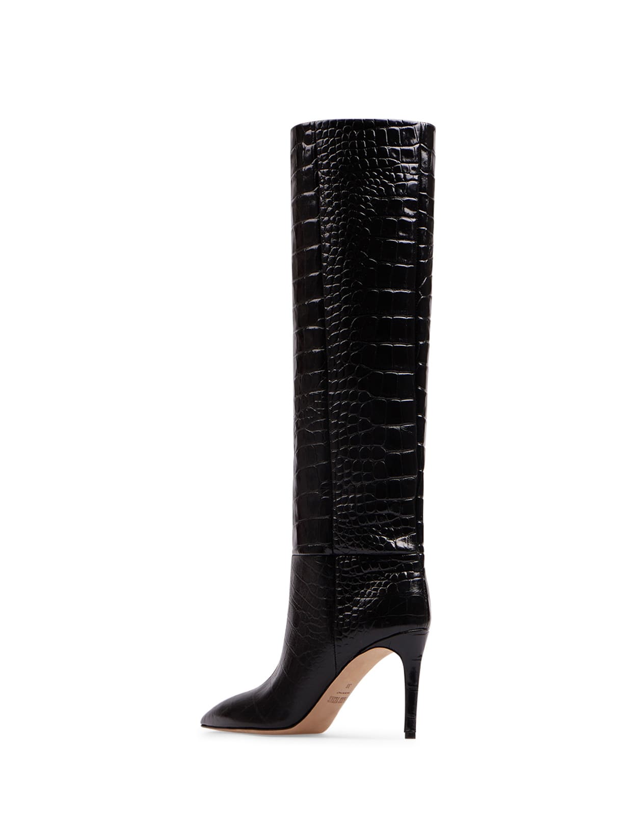 Shop Paris Texas Charcoal Leather Stiletto Boots With Crocodile Print In Carbone