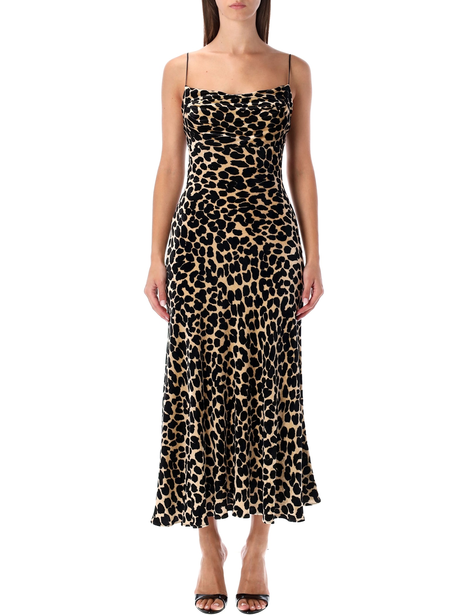 Balmain Long Leopard Print Dress Straps In Brown