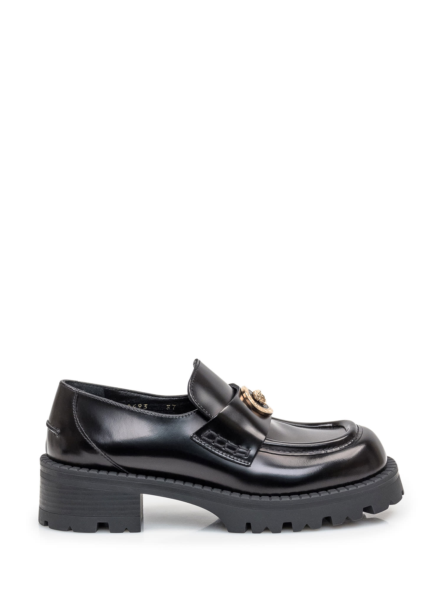 Shop Versace Alia Loafer In Black- Gold