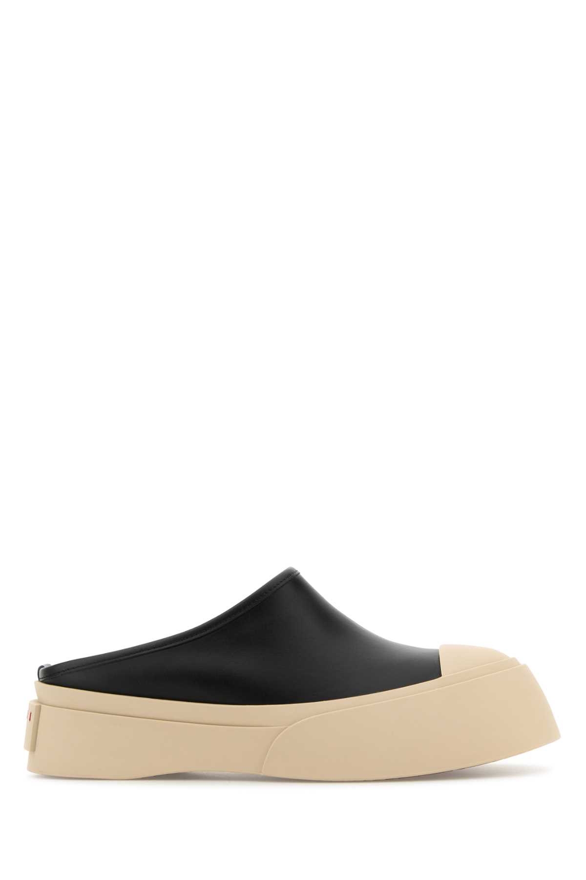 Shop Marni Black Leather Pablo Slippers