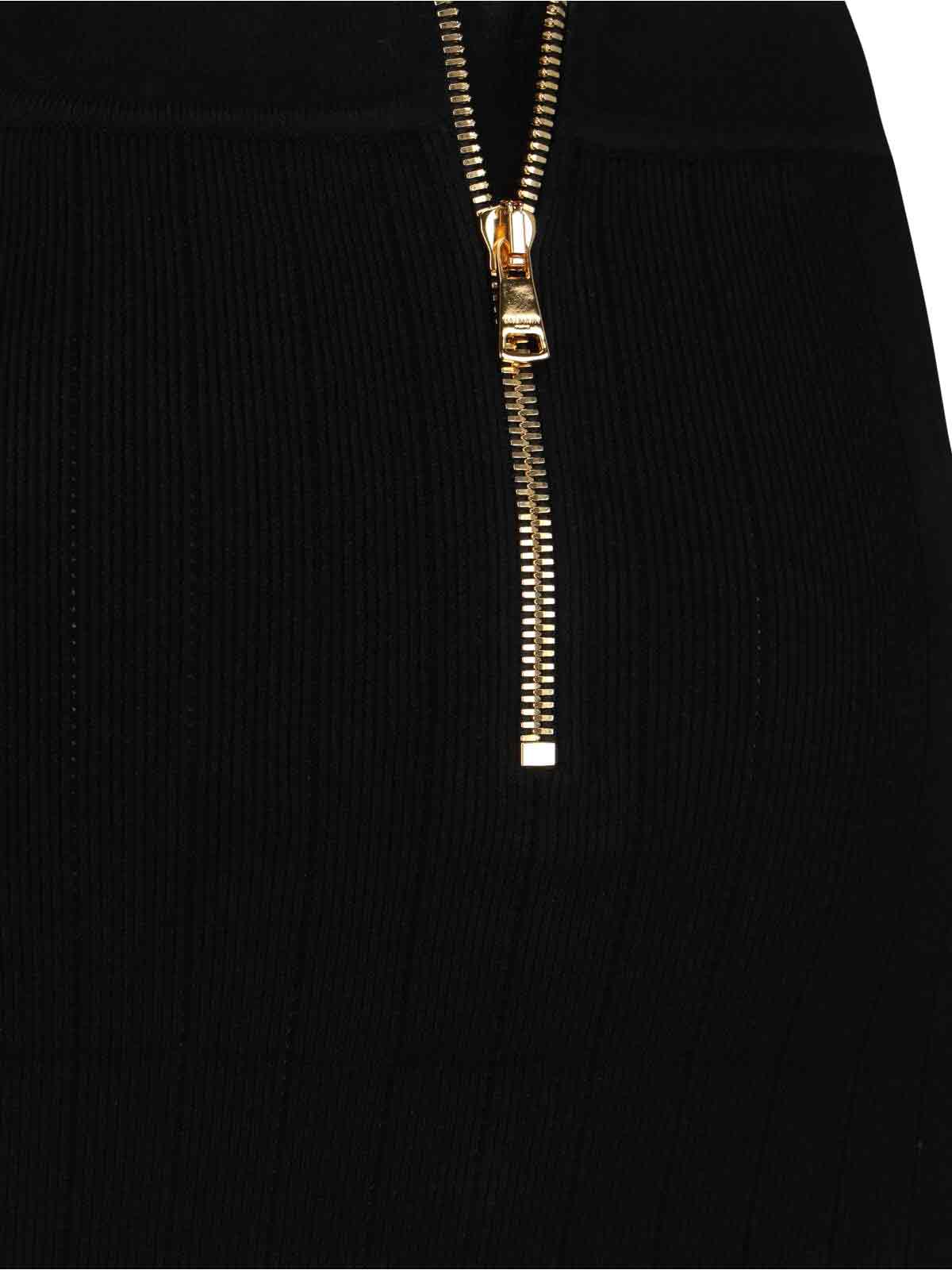 Balmain Black Mini Pencil Skirt With Jewel Buttons In Stretch Viscose Blend Woman In Black