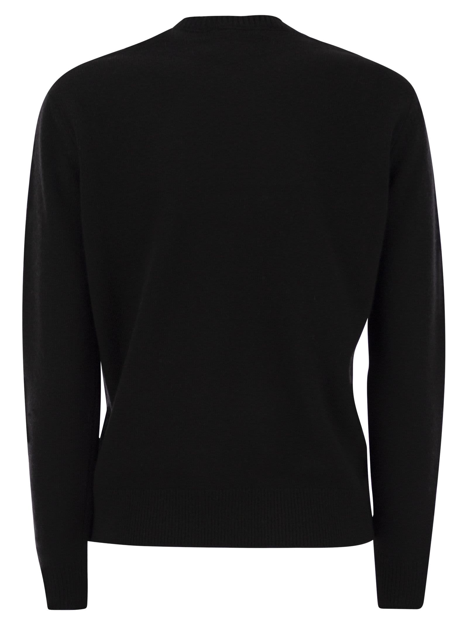 Mc2 Saint Barth Wool And Cashmere Blend Sweater With Embroidery Splendida Splendente In Black