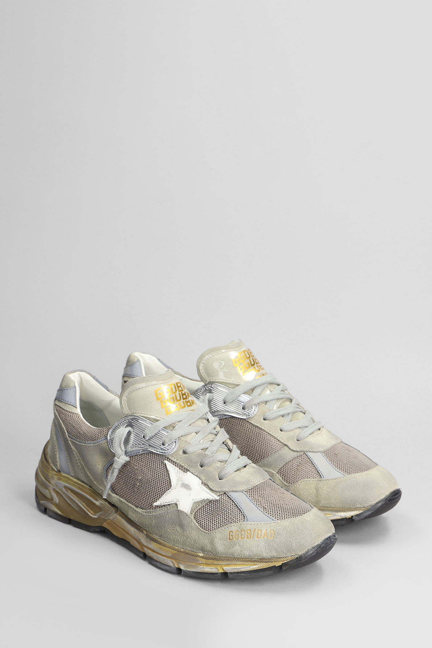 Shop Golden Goose Running Sneakers In Taupe Suede And Fabric