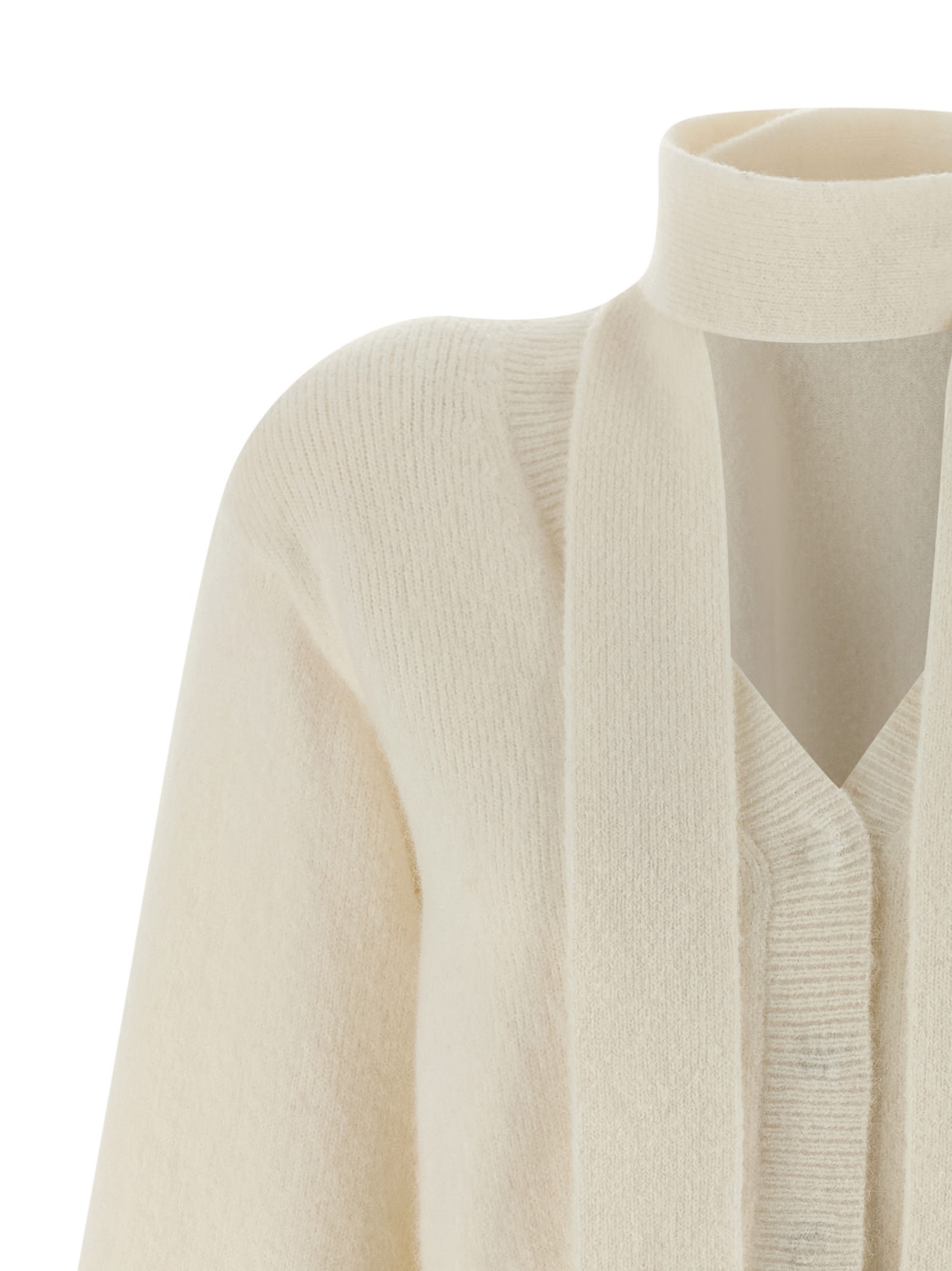 Rotate Birger Christensen High Neck Long Sleeve Knit Cardigan In Neutral