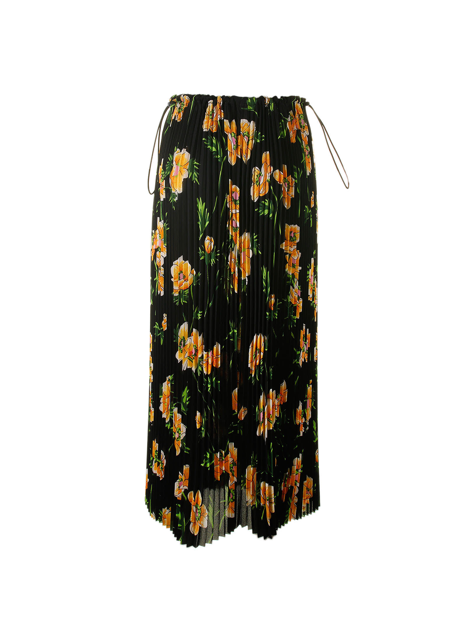 Shop Balenciaga Pleated Floral Pattern Skirt In Black Yellow