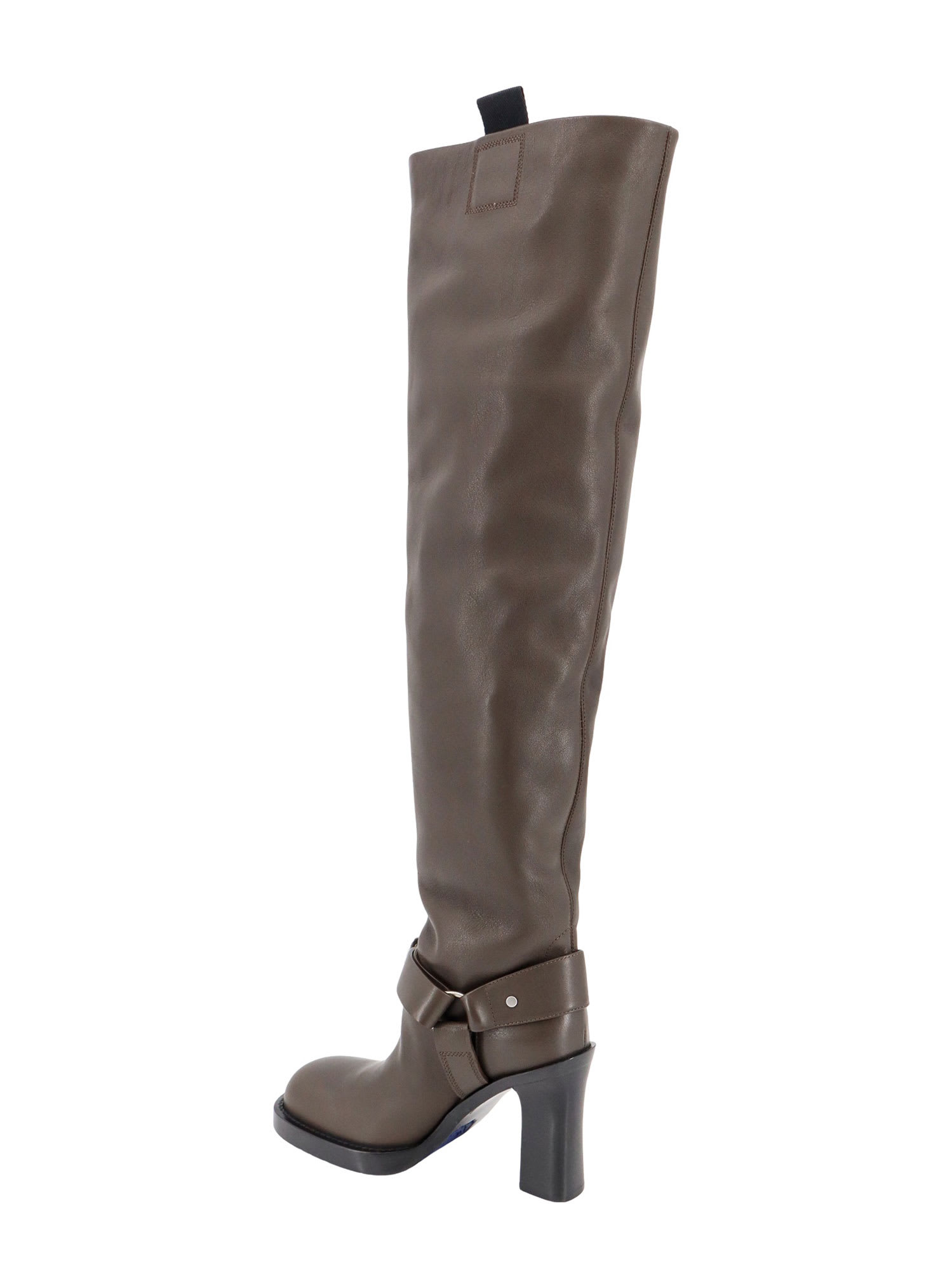 Burberry Leather Over The Knee Boots In Brown