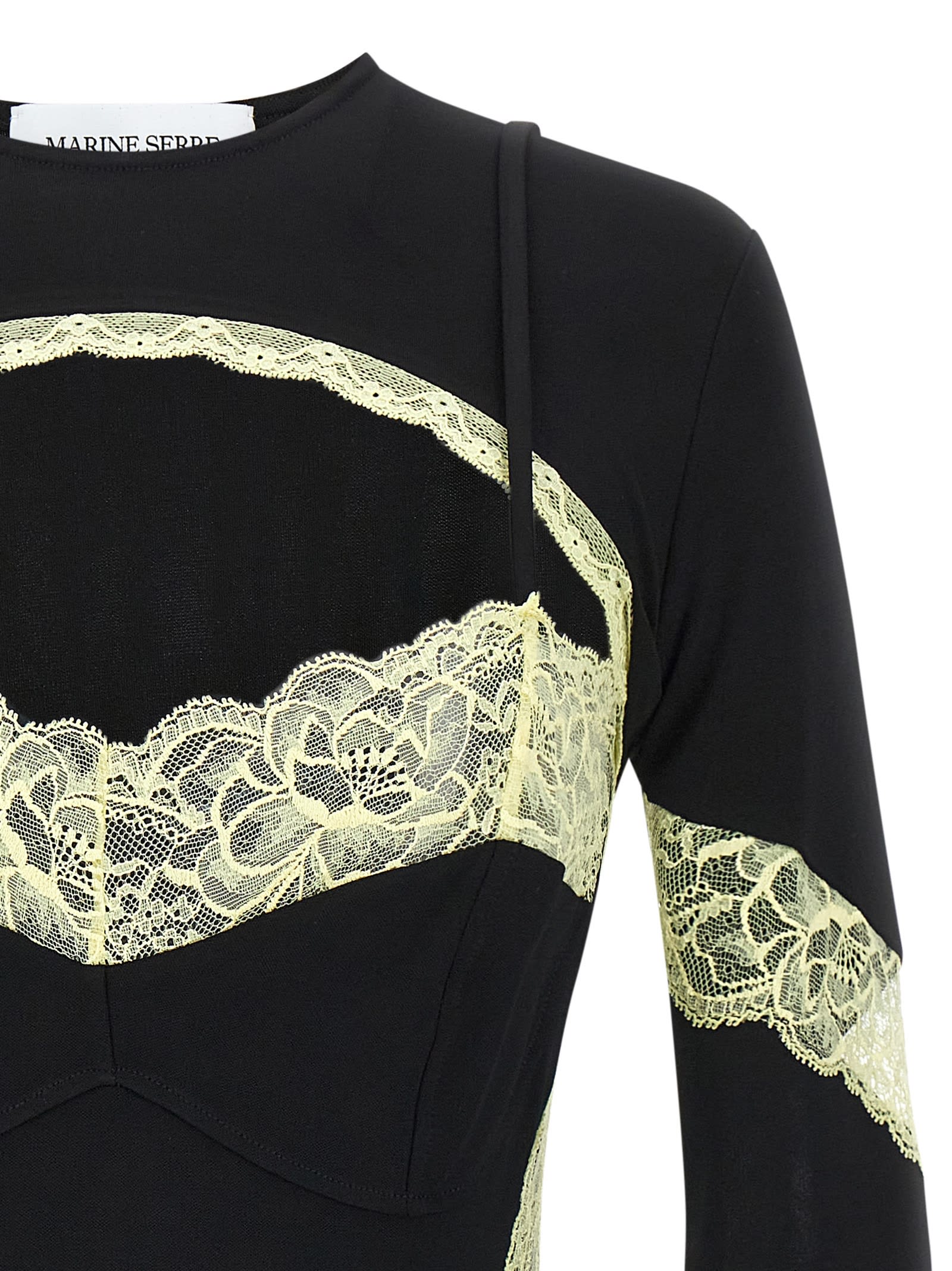 Marine Serre Illusion Effect Fitted Long Sleeve Top In Black