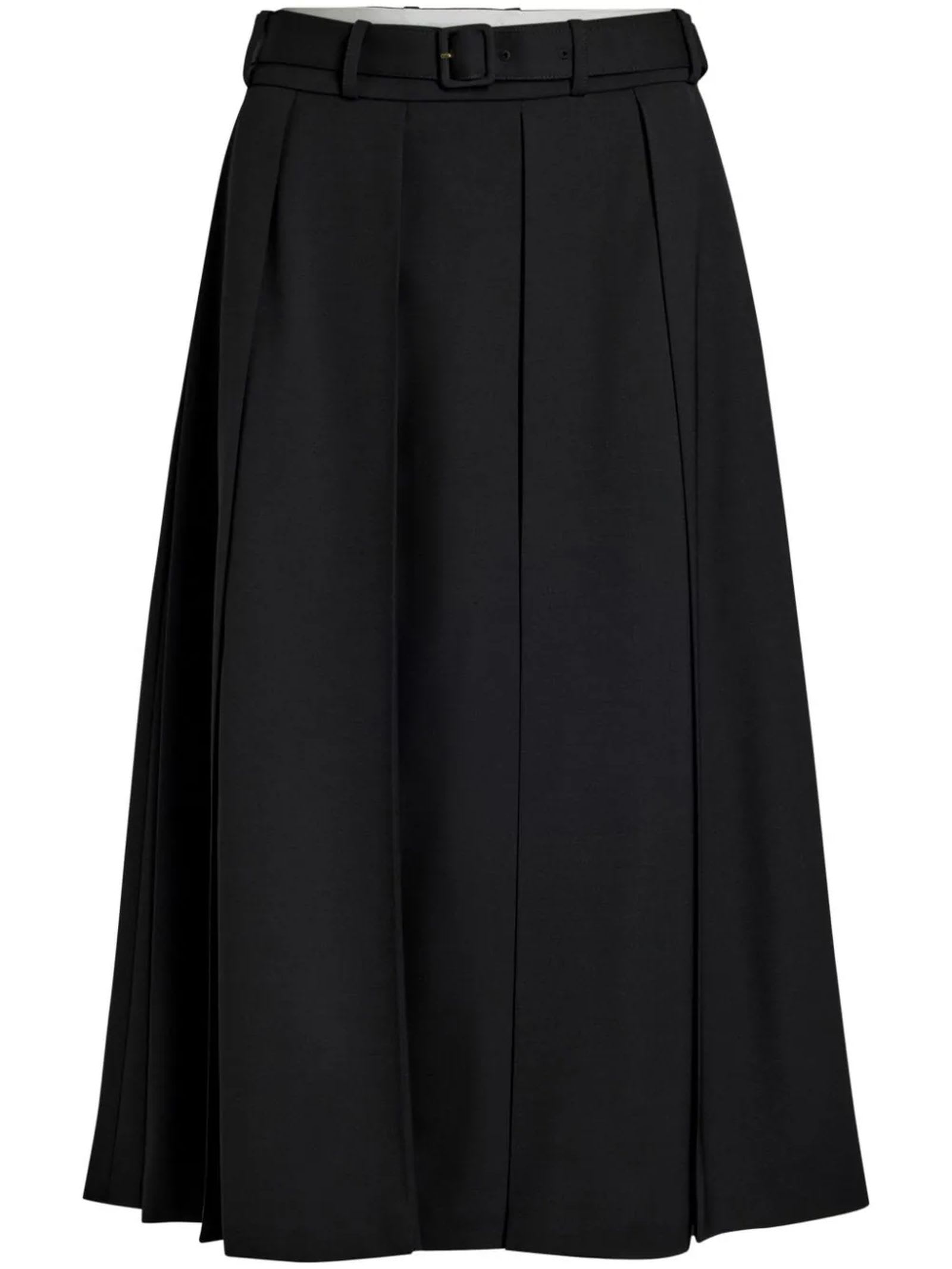 Black Technical Wool Twill Skirt