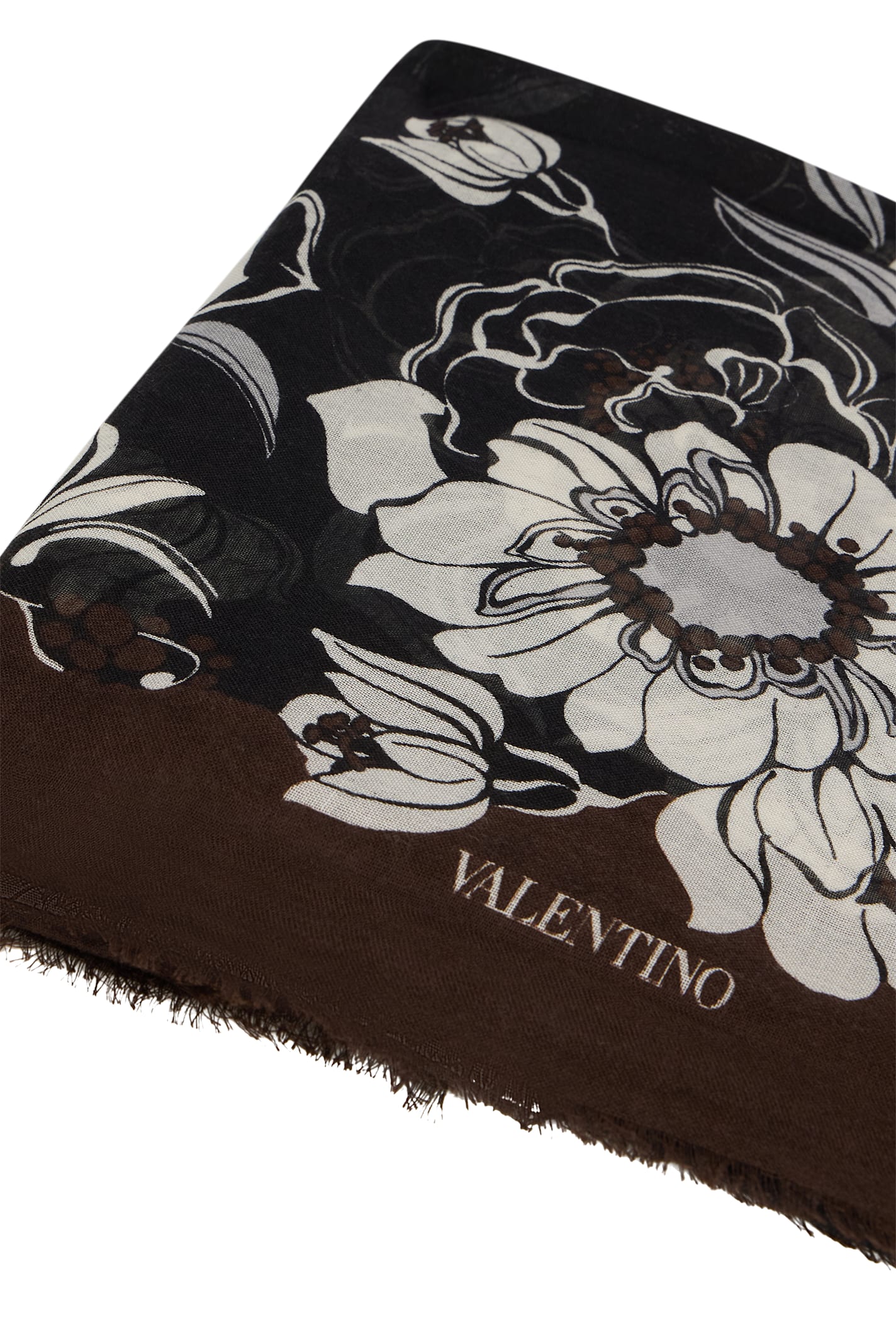 Valentino Elegant Scarf With Exquisite Floral Print In Brown