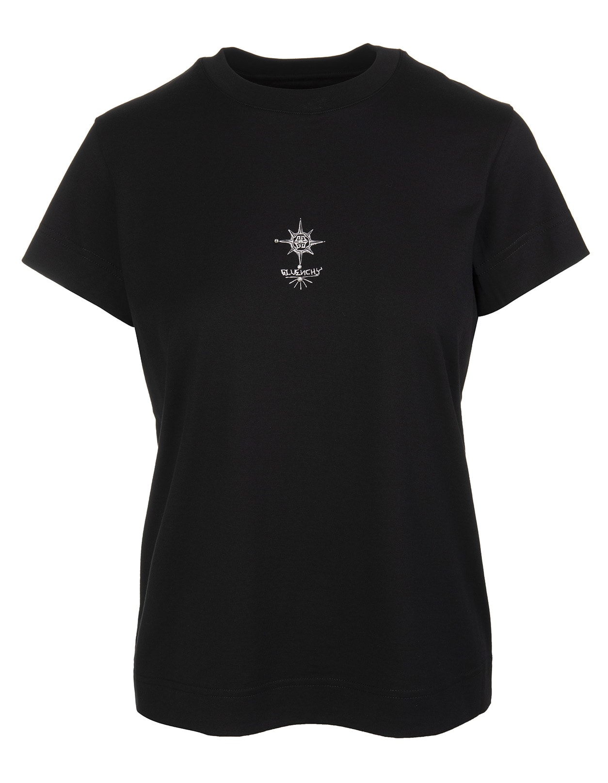 Givenchy Woman Black Slim Fit T-shirt With Metallic Embroidery