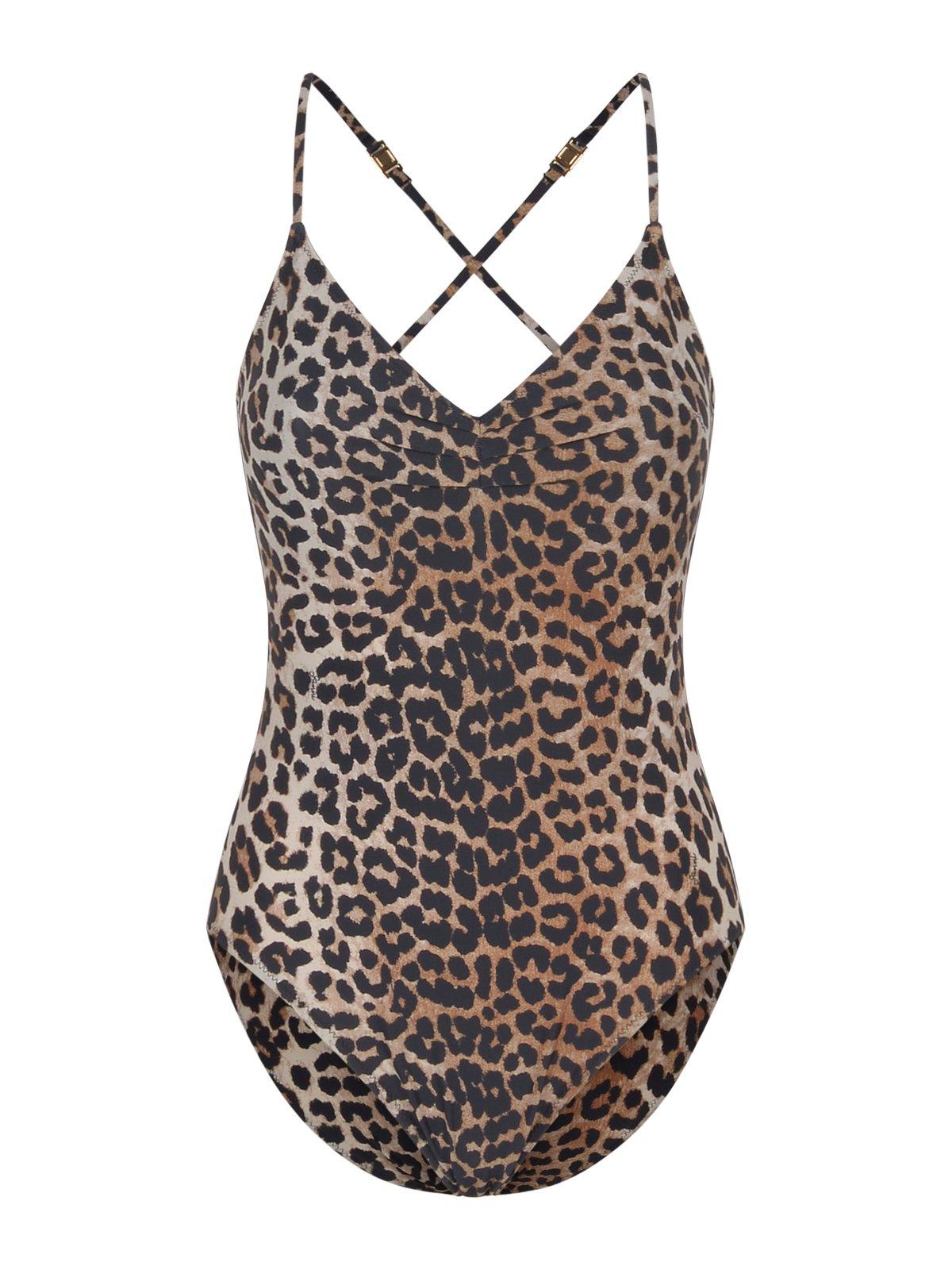 Leopard Printed V-neck Swimsuit