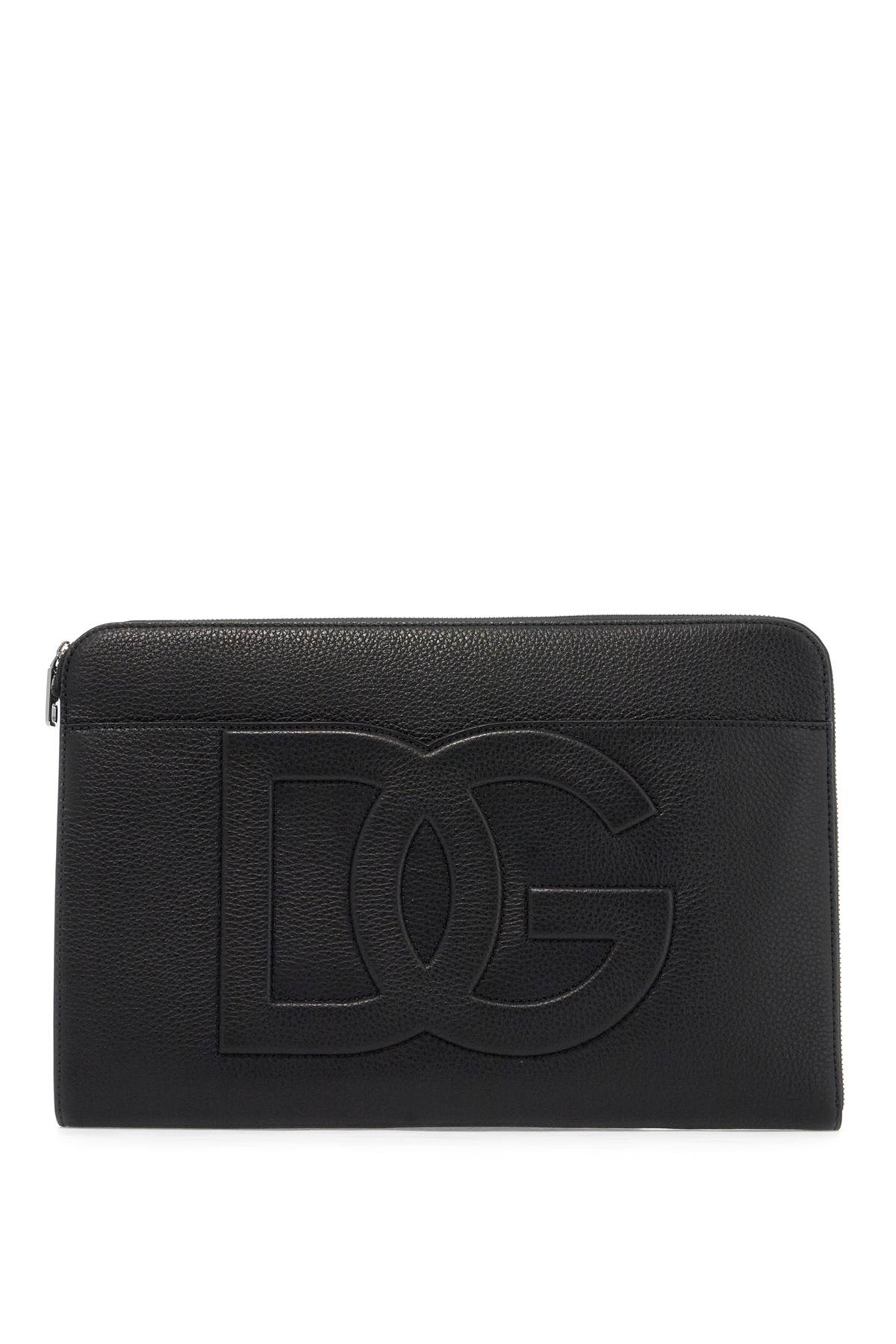 Shop Dolce & Gabbana Large Hammered Leather Pouch In Nero (black)