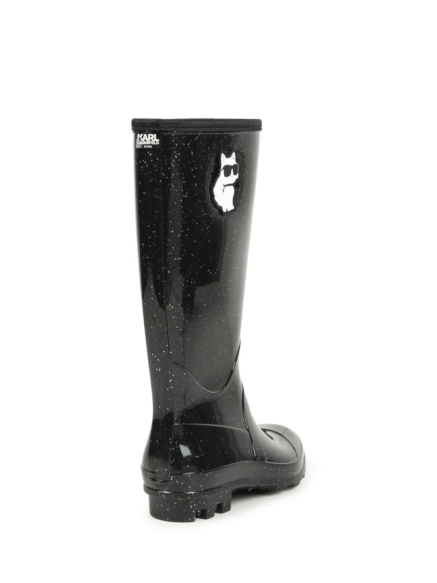 Karl Lagerfeld Logo-patch Glossy Rain Boots In Black
