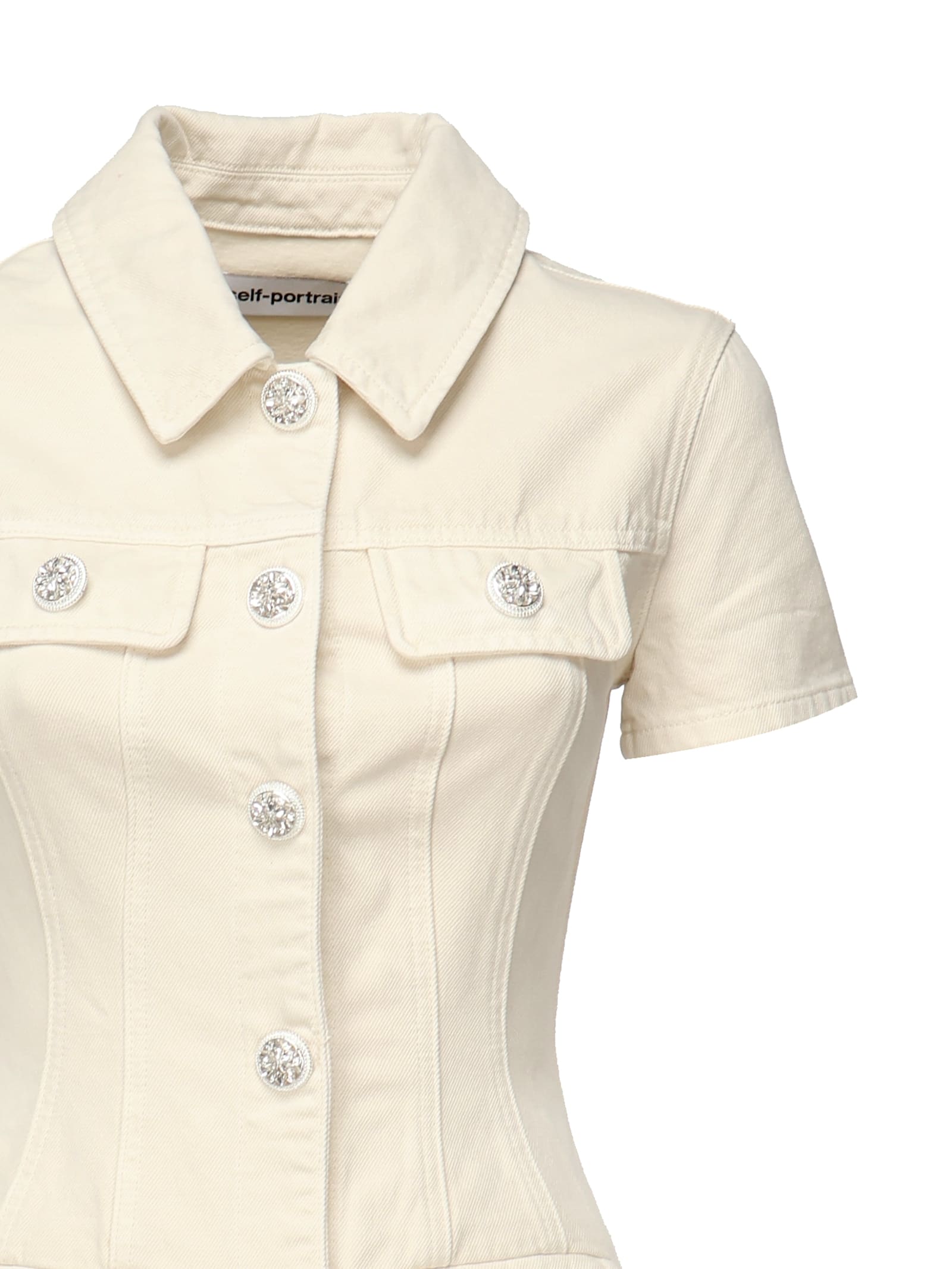 Self-portrait Structured Beige Dress With Classic Collar And Flap Pockets In Neutral
