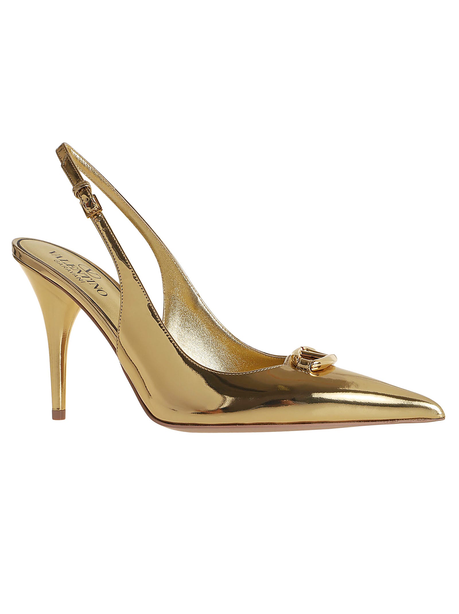 Shop Valentino Sling Back Vlogo The Bold Edition T. 100 Gold Logo In M Antique Brass Light