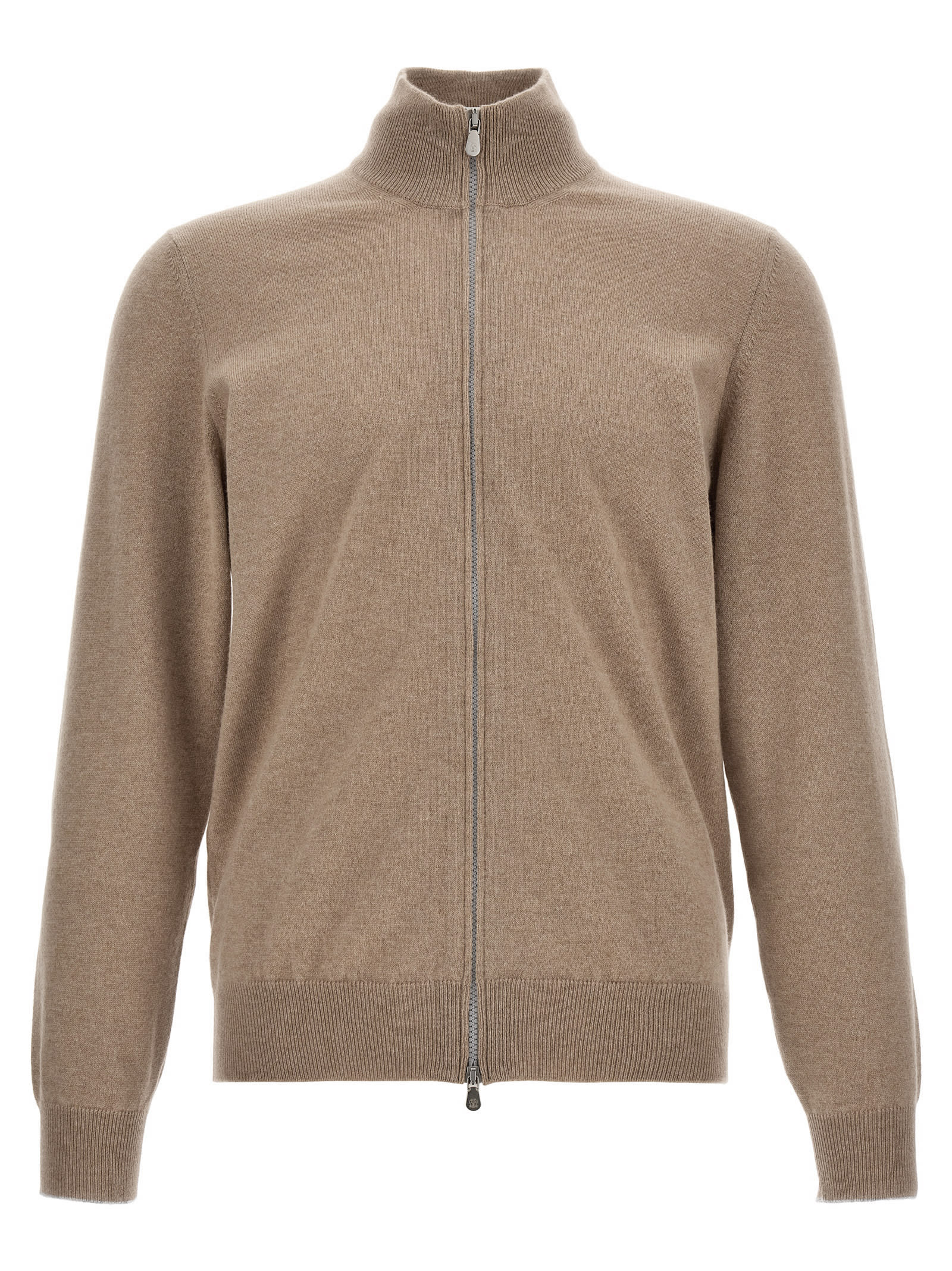 Brunello Cucinelli Zipper Cardigan High Collar In Neutral