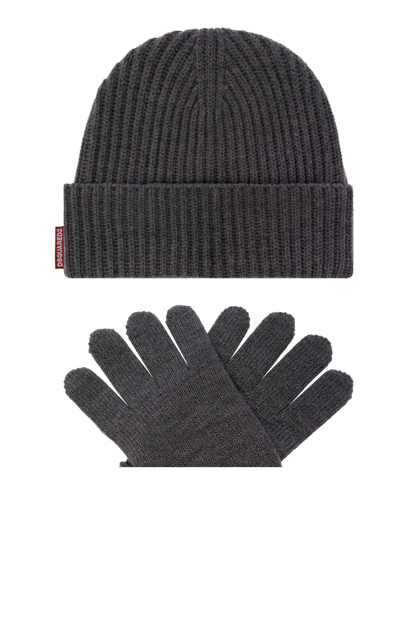 Dsquared2 Wool Kit: Beanie & Gloves In Grigio