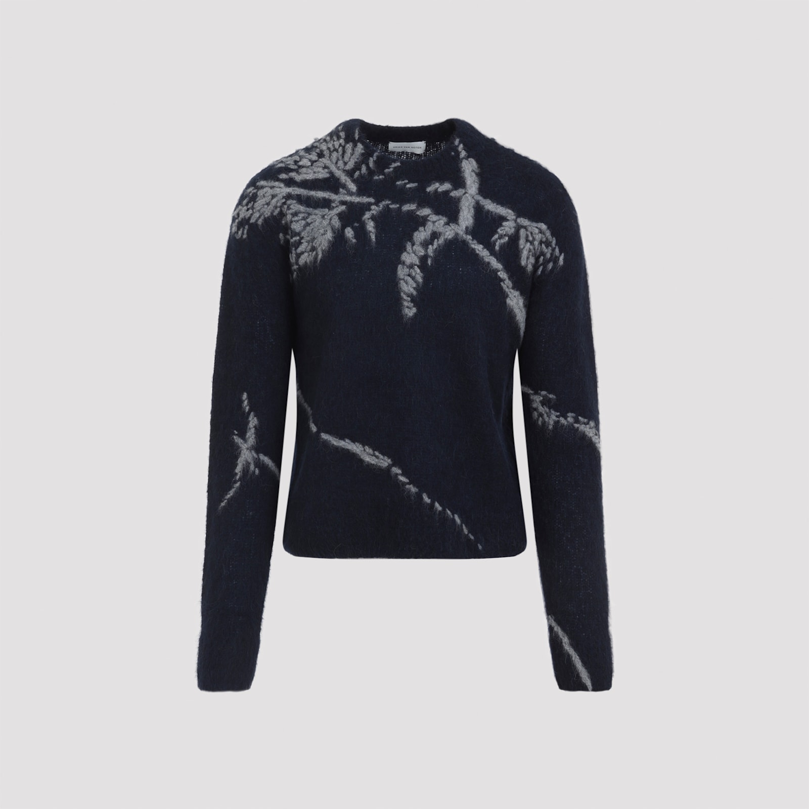 Dries Van Noten Mouche Crew Neck Knite With Motif Knitwear Blue In Blue