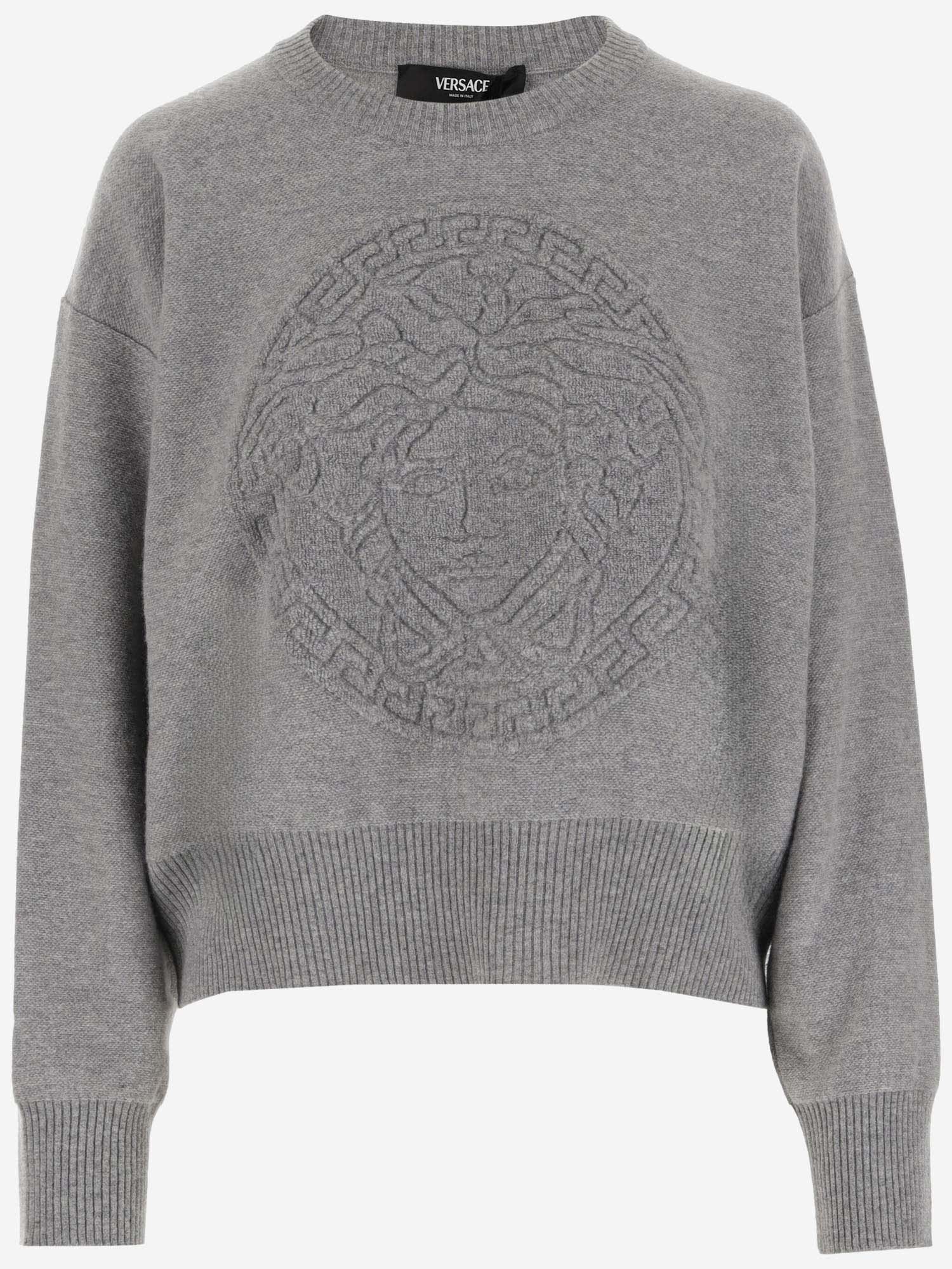 Shop Versace Wool And Cashmere Pullover With Medusa In Grey