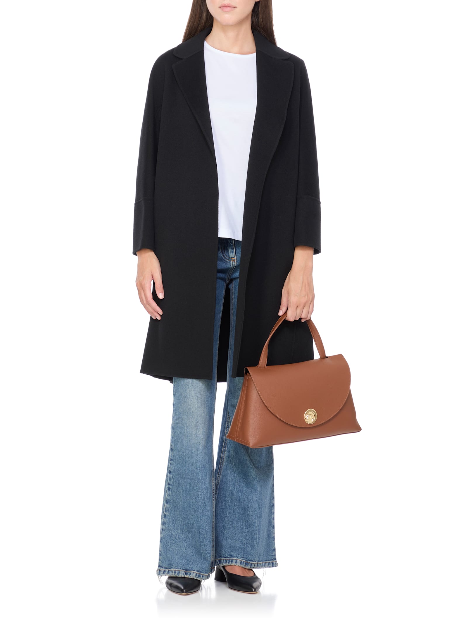 Coccinelle Curved Top Handbag With Circular Detail And Detachable Shoulder Strap In Brown