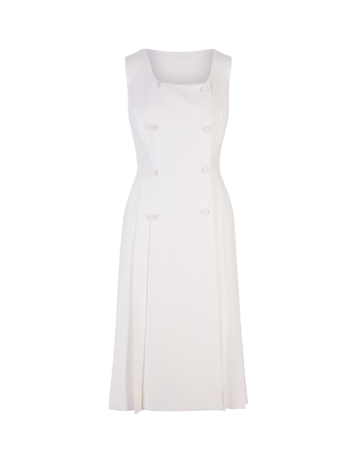 White Sleeveless Midi Dress With Buttons