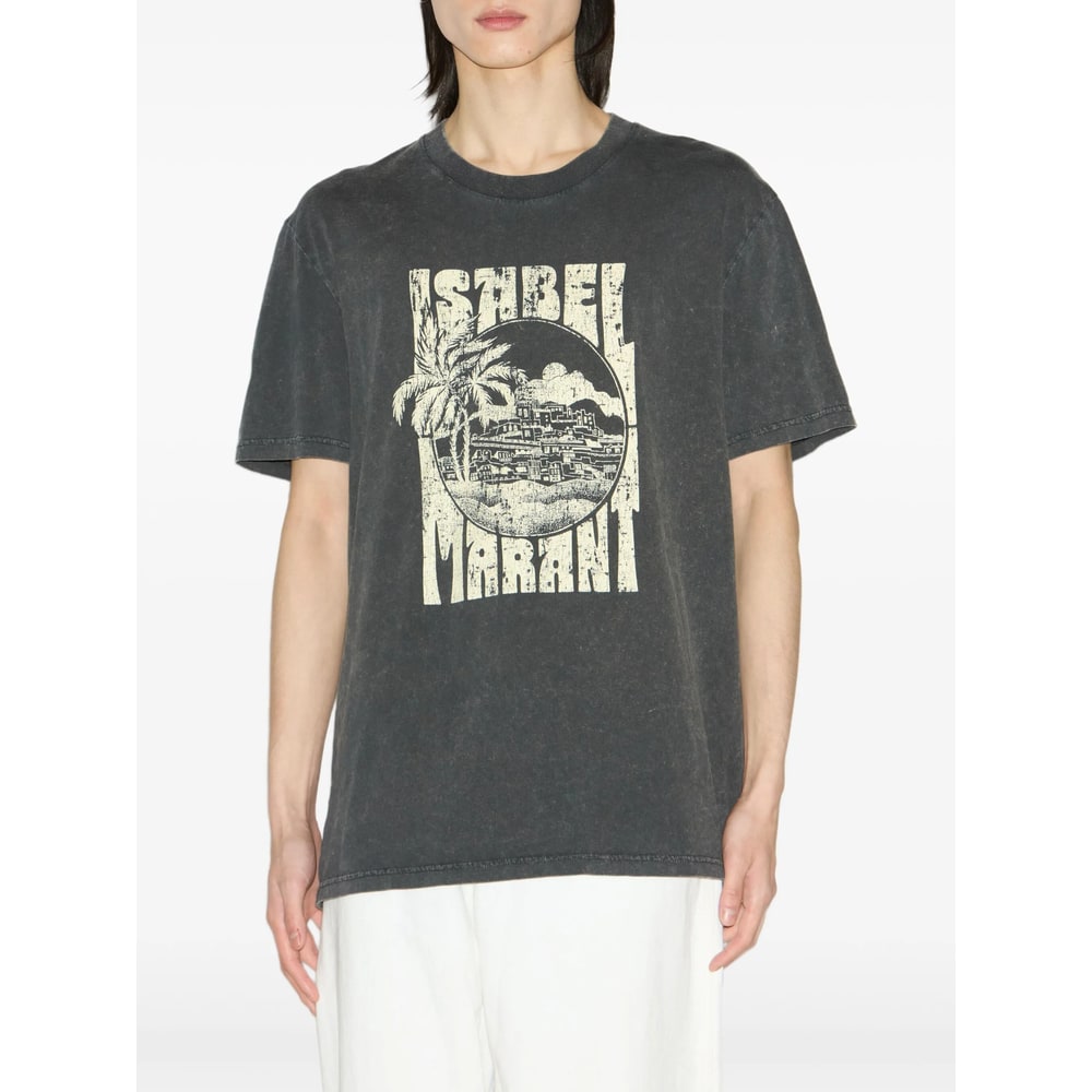 Isabel Marant Graphic Print Crewneck Short Sleeve T-shirt In Gray