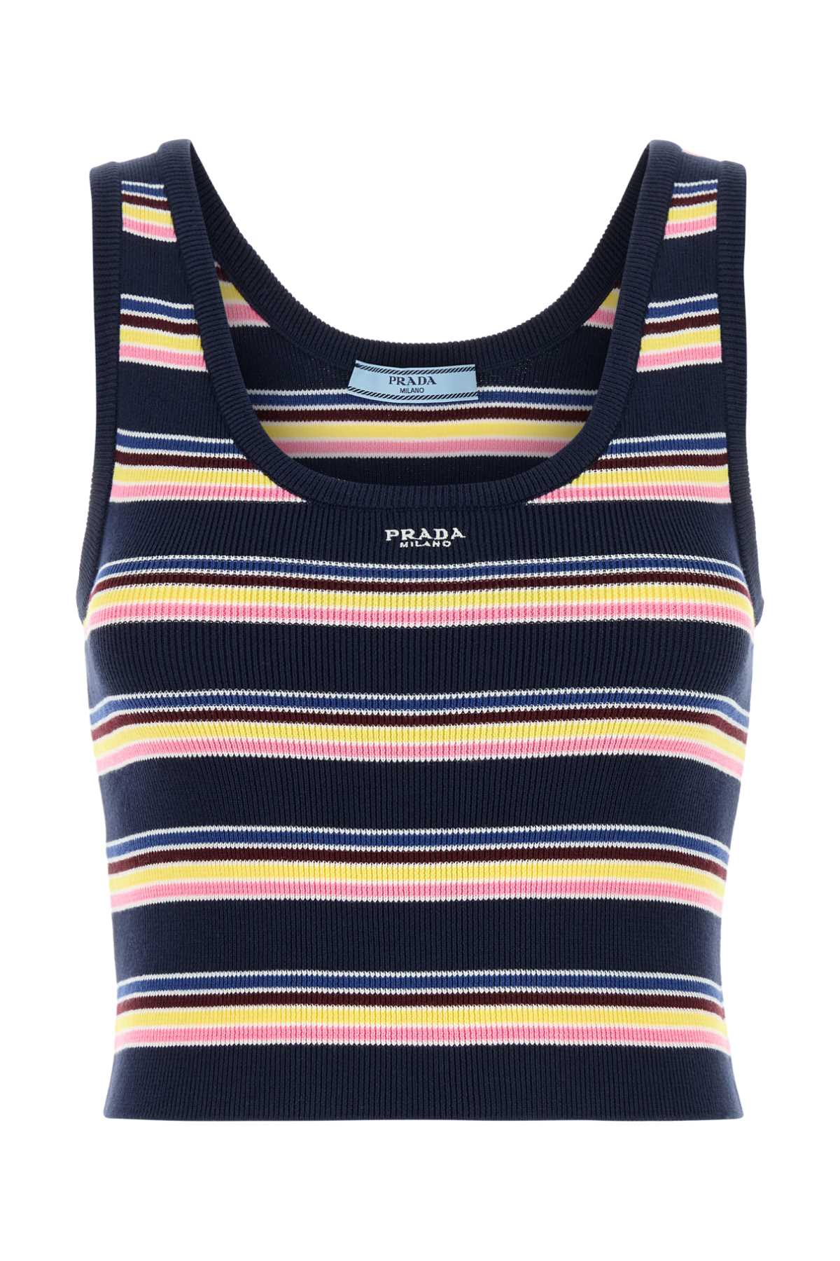 Prada Embroidered Cotton Tank Top In Black