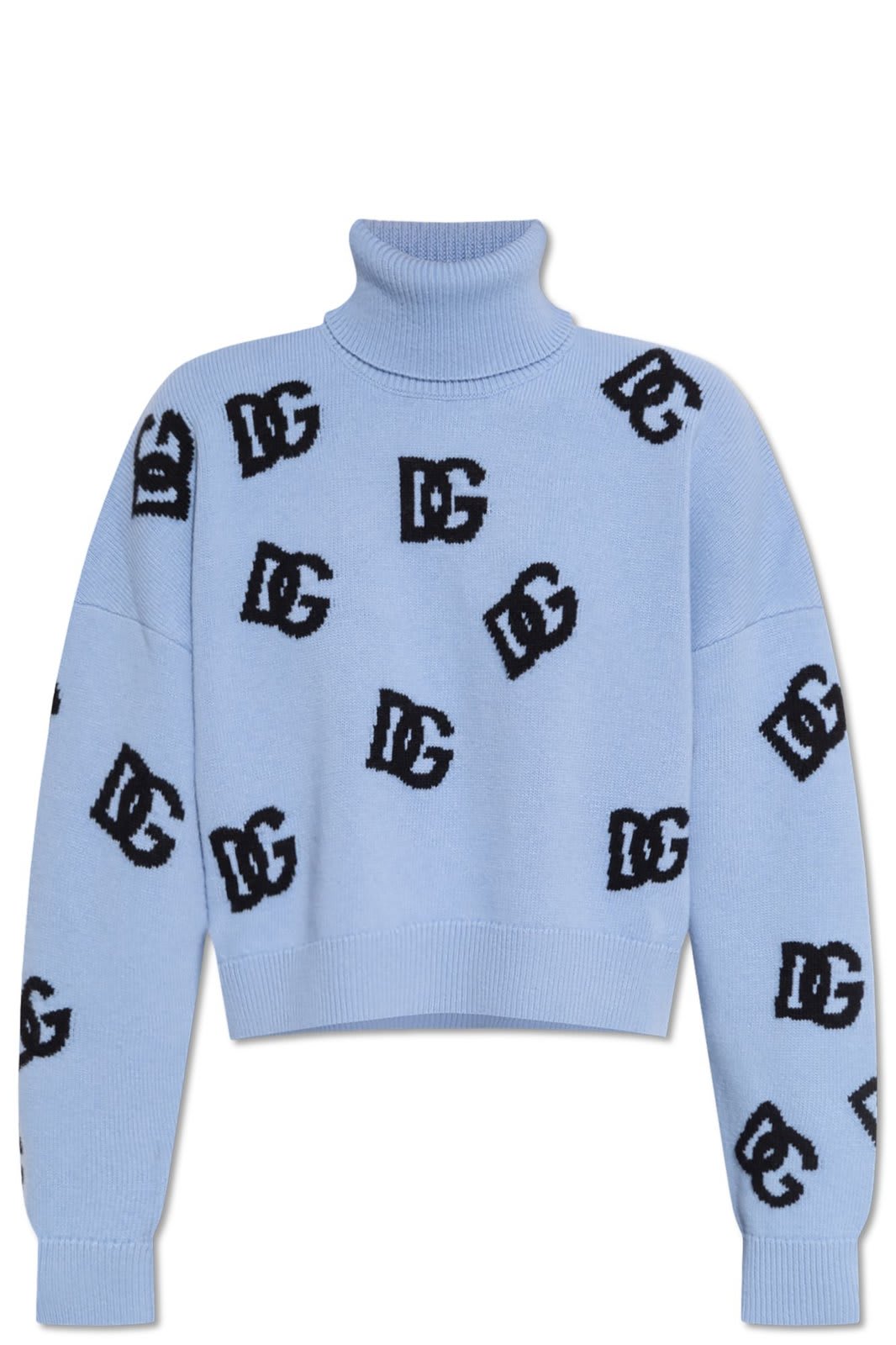 Shop Dolce & Gabbana Logo Intarsia Knitted Jumper In Celeste Chiaro