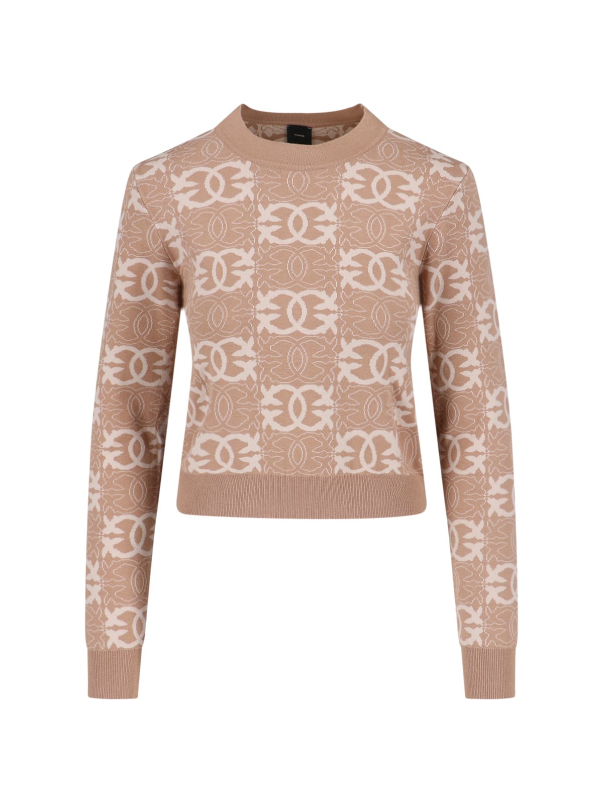 Pinko Crew Neck Top With Monogram Pattern In Neutral