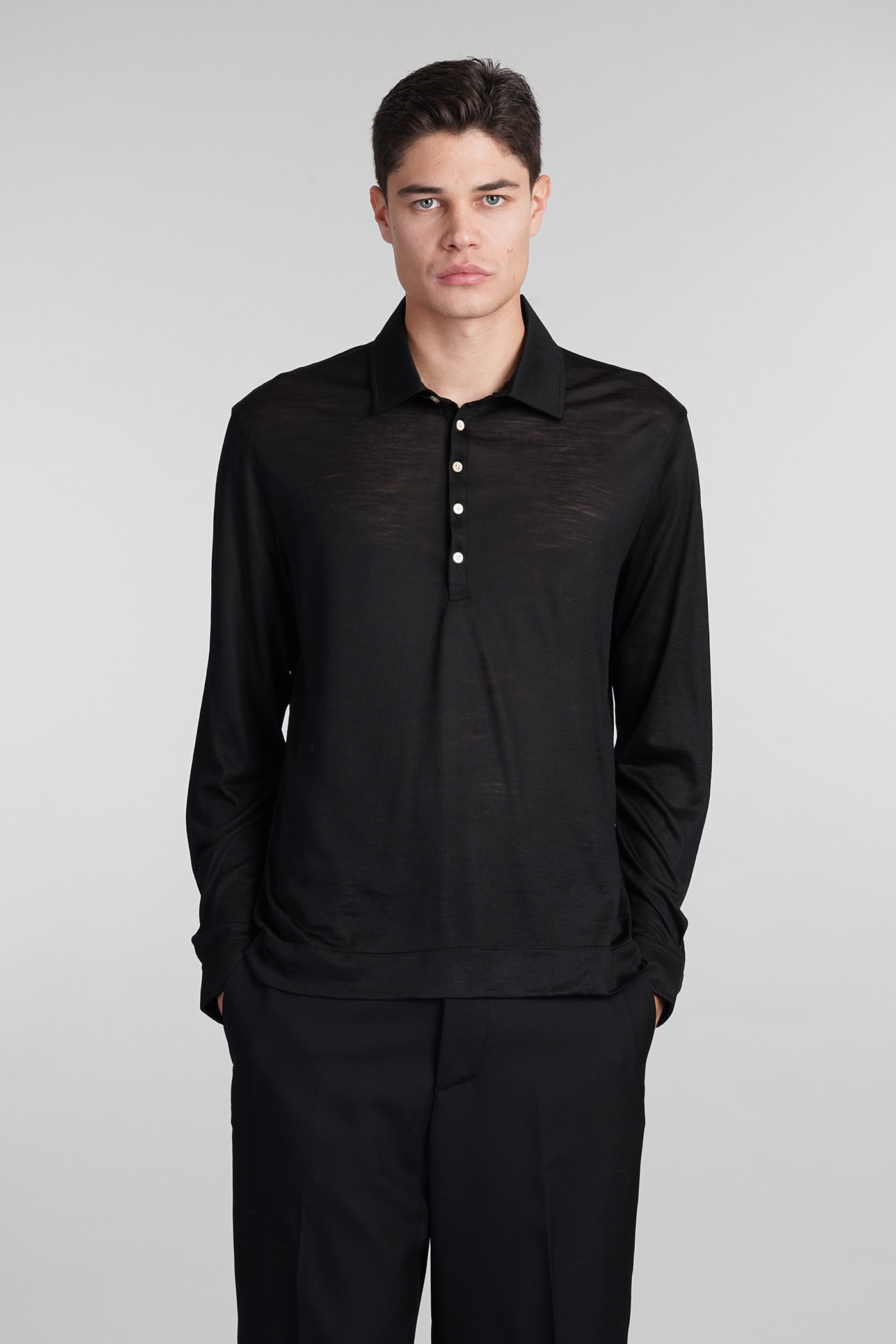 MASSIMO ALBA ISCHIA POLO IN BLACK WOOL 