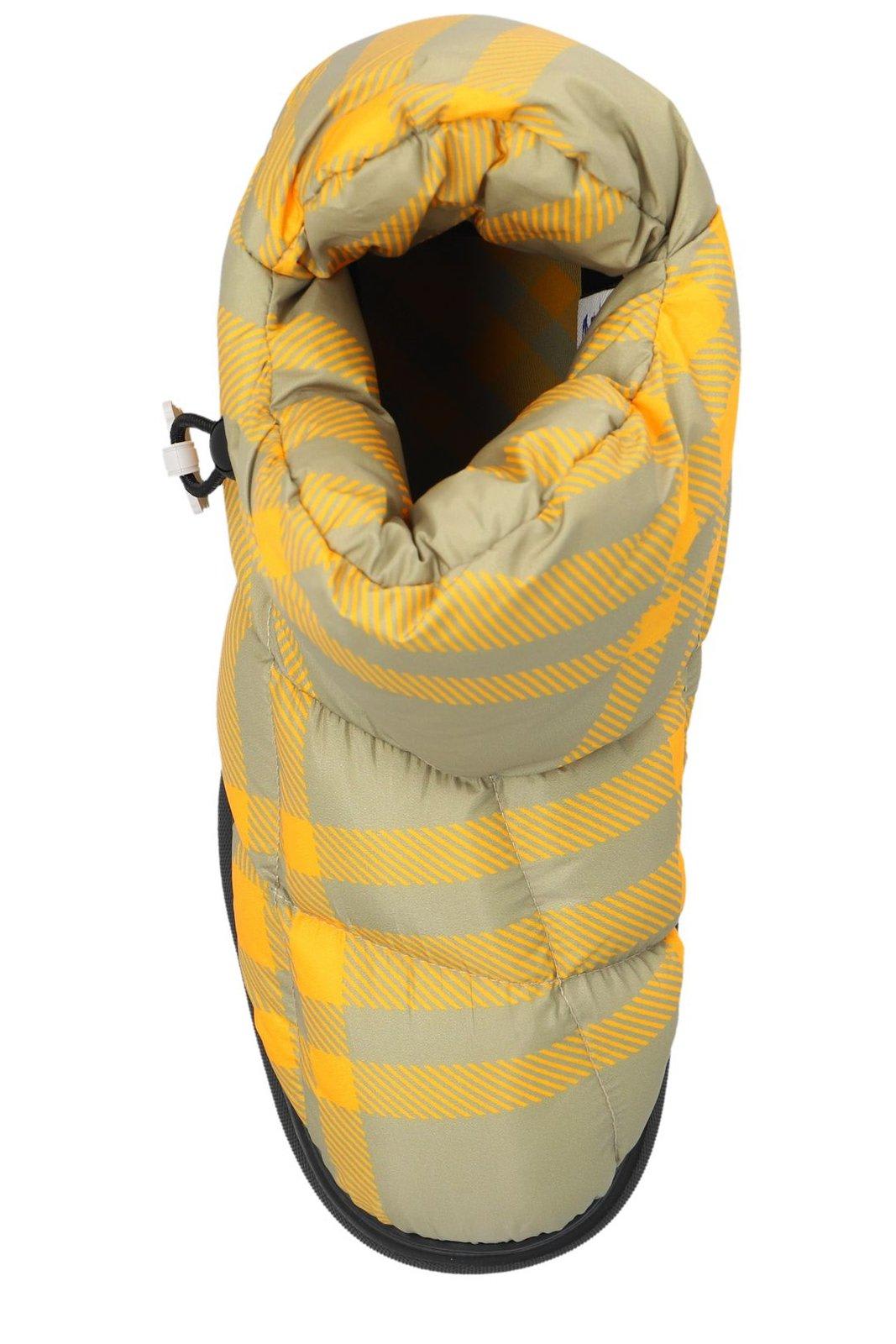 Shop Burberry Check Pillow Drawstring Padded Ankle Boots In Neutrals/yellow