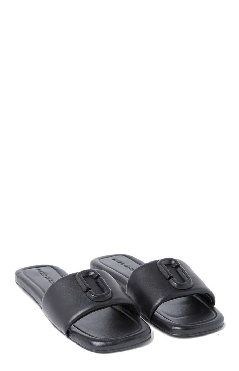 Shop Marc Jacobs Logo Plaque Square-toe Sandals In Black