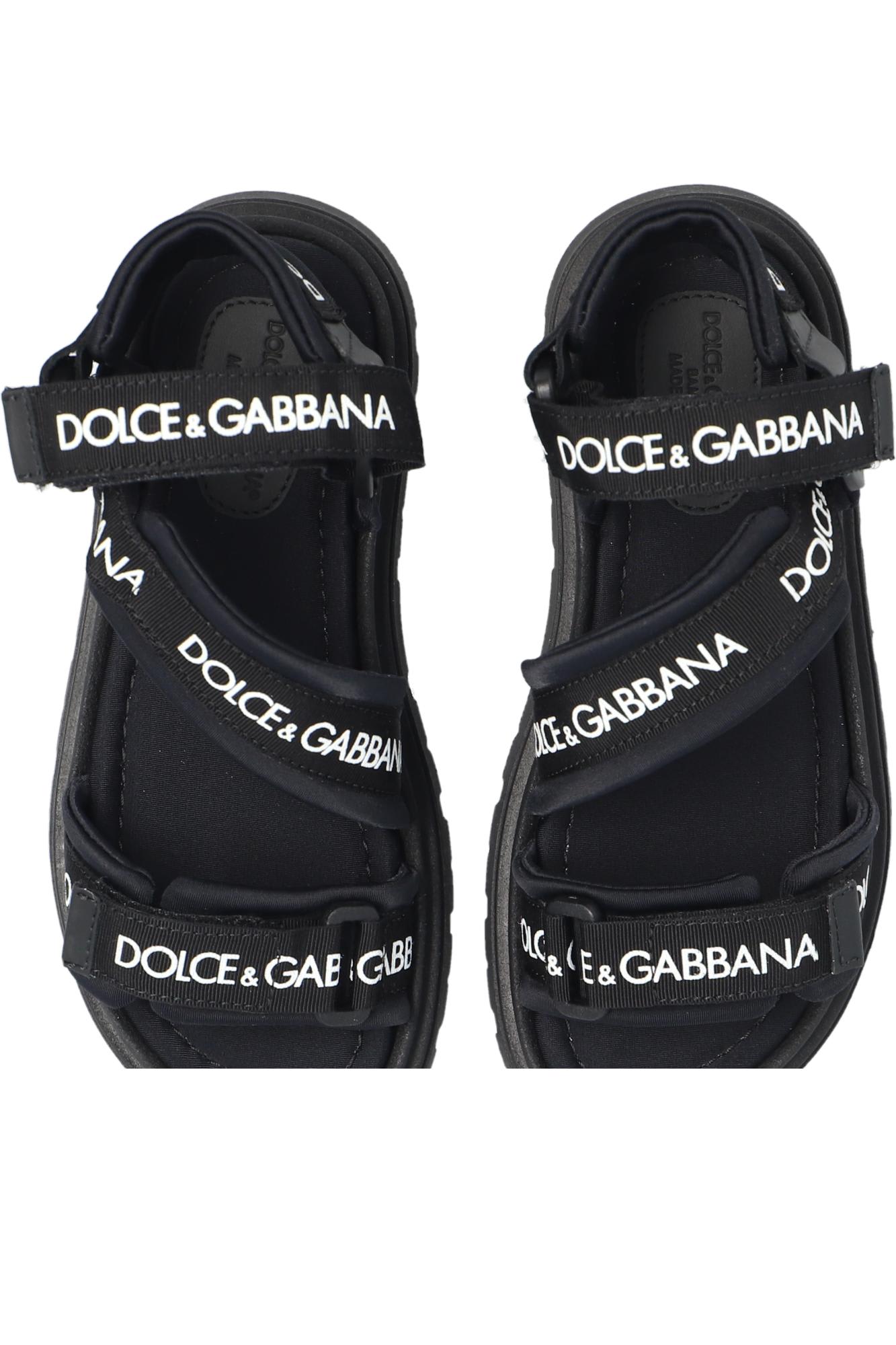 Shop Dolce & Gabbana Kids Sandals With Logo In Nero Bianca