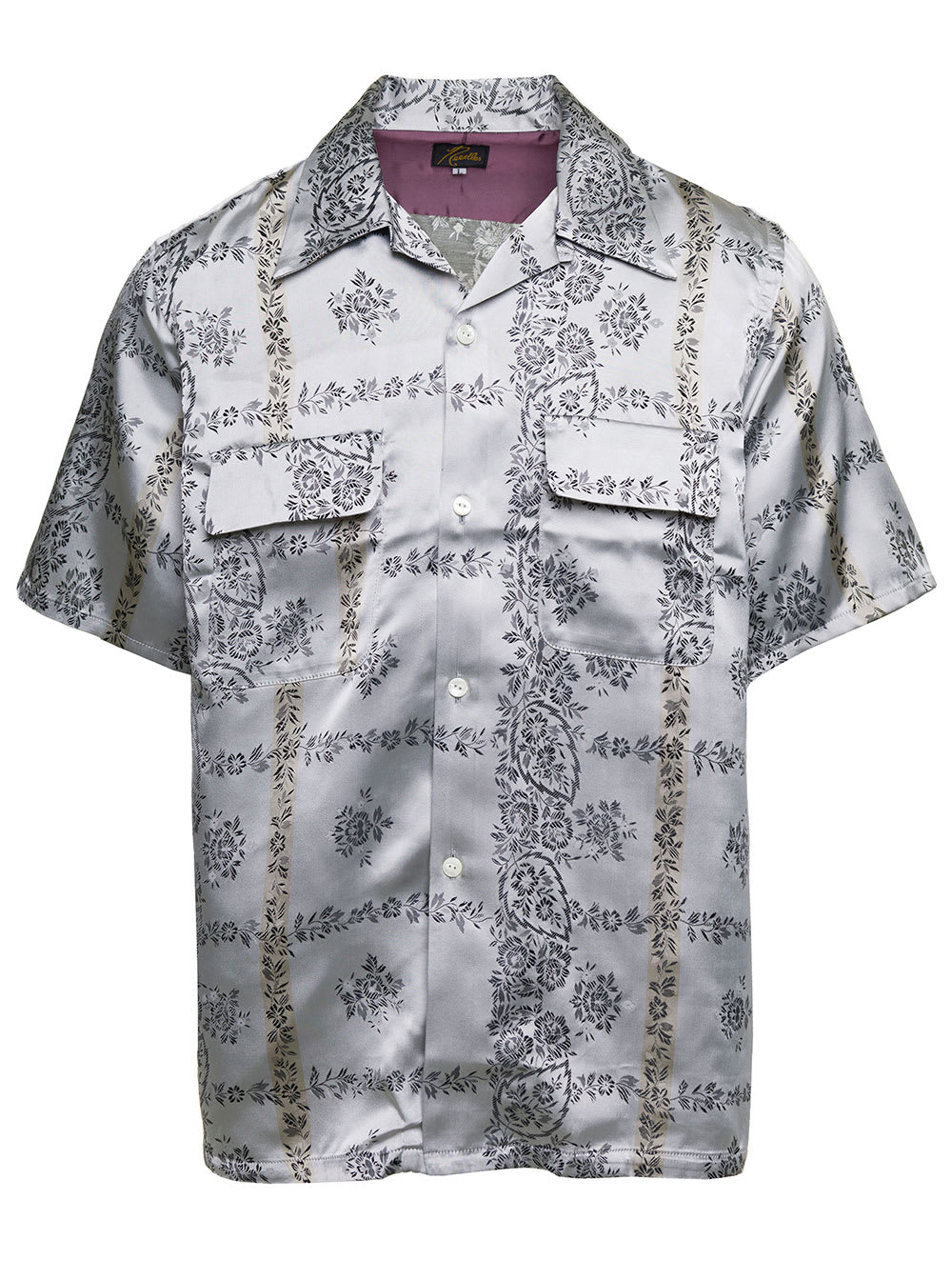 Shop Needles Silver Bowling Shirt With All-over Floreal Print In Cupro Man In Grey