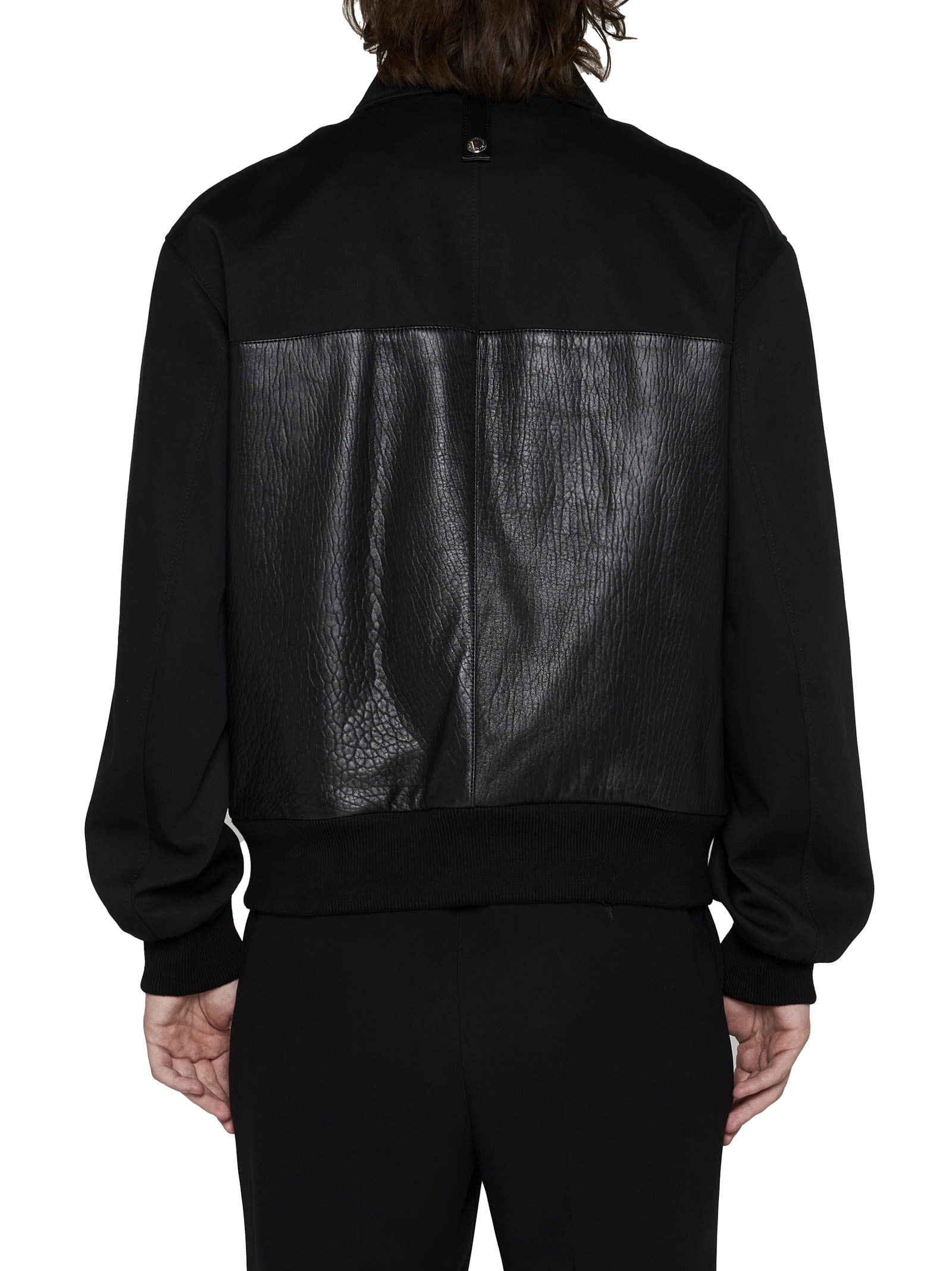 Alexander Mcqueen Leather And Fabric Bomber Jacket In Nero