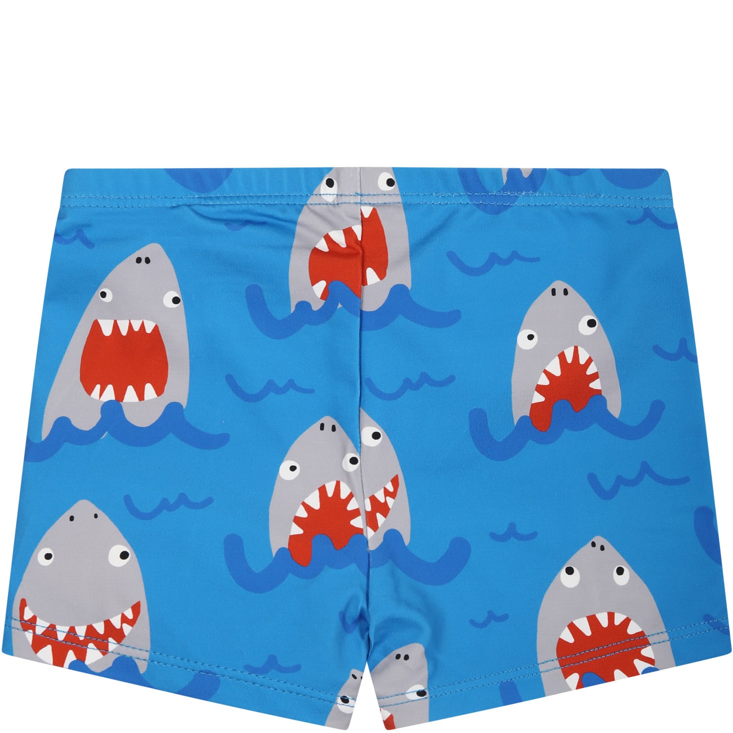 Shop Stella Mccartney Light Blue Boxer Shorts For Baby Boy With All-over Shark Print