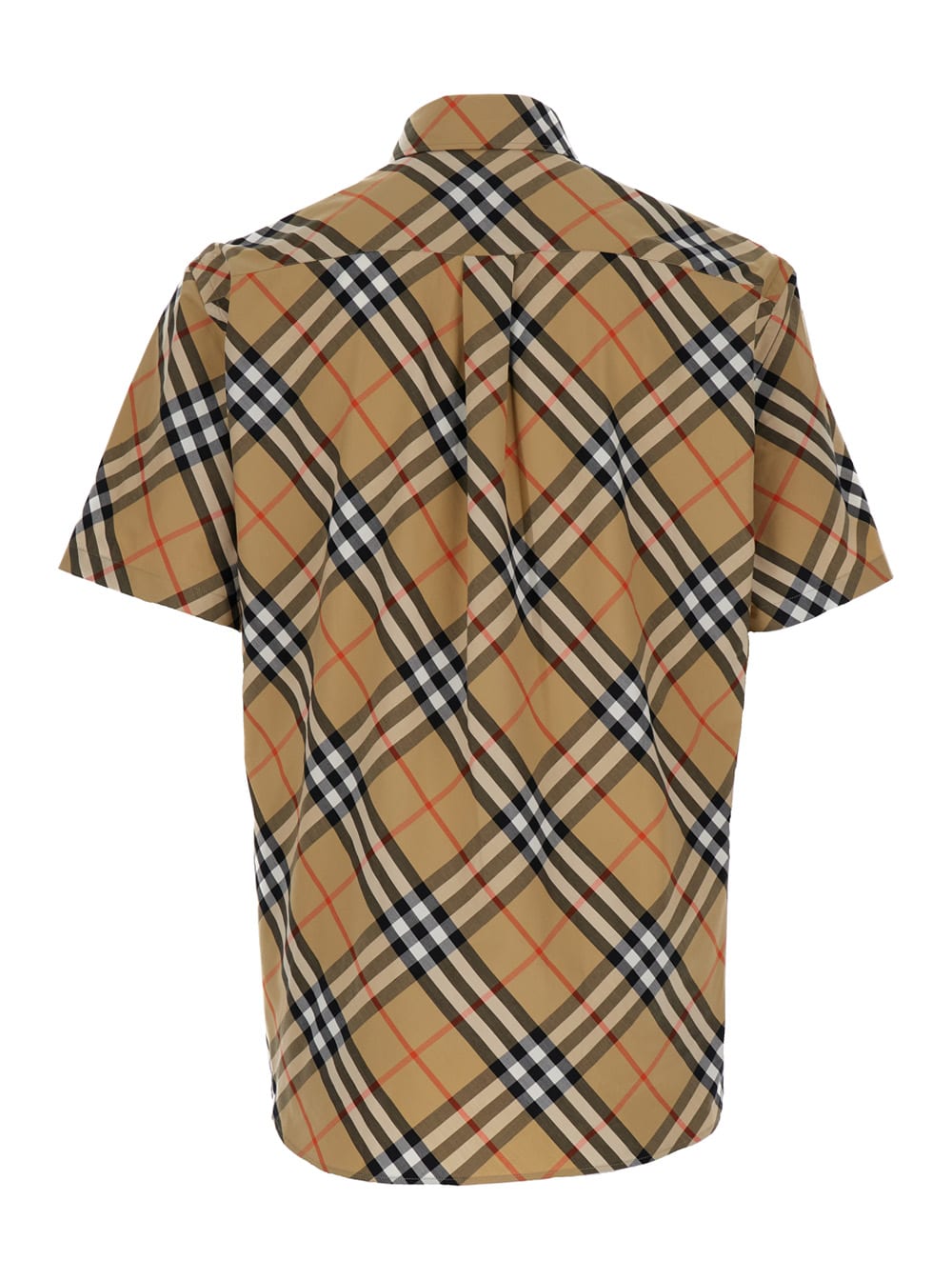 Shop Burberry Beige Shirt With Check Motif In Cotton Man