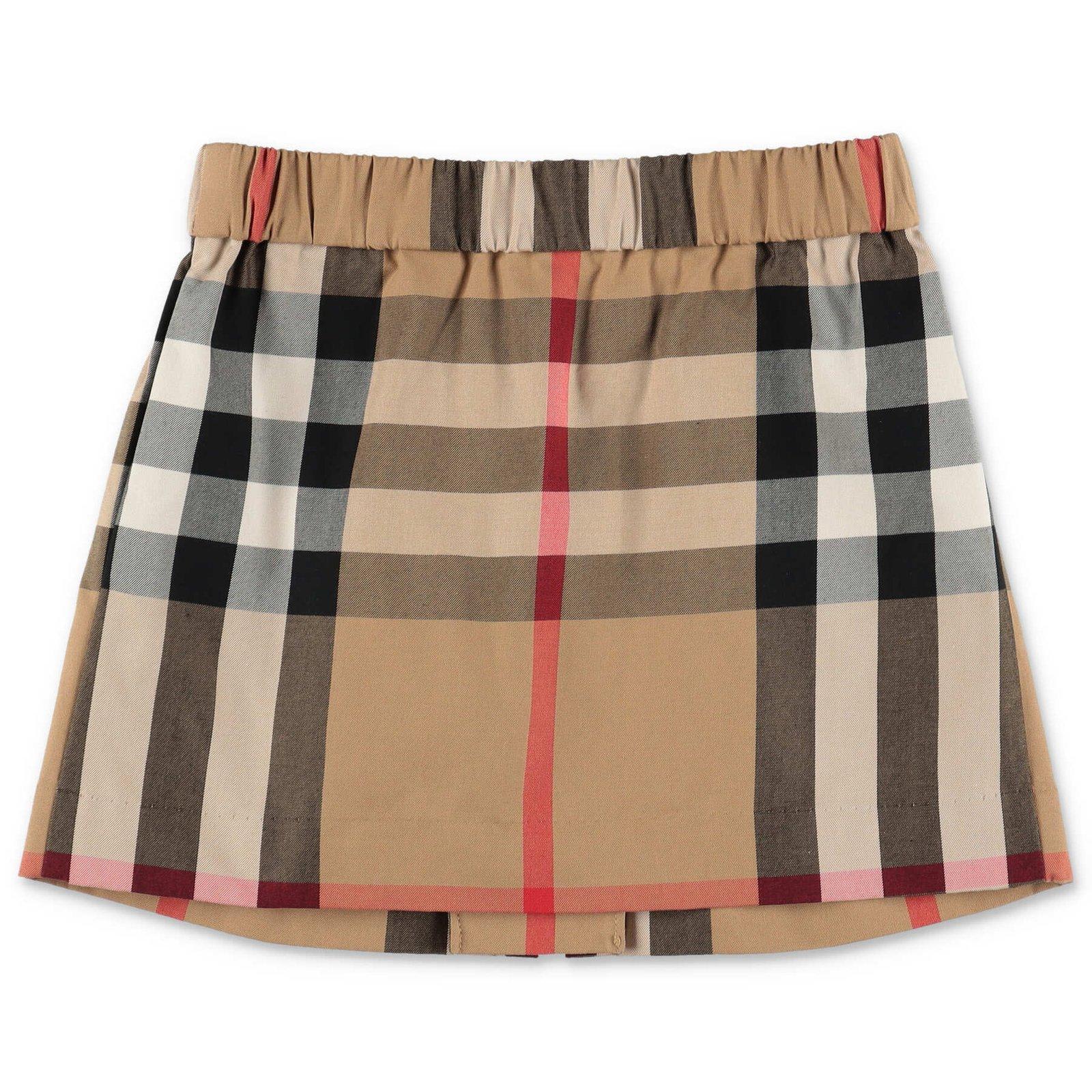 Shop Burberry Checked Elastic Waist Skirt In Archive Beige Ip Chk