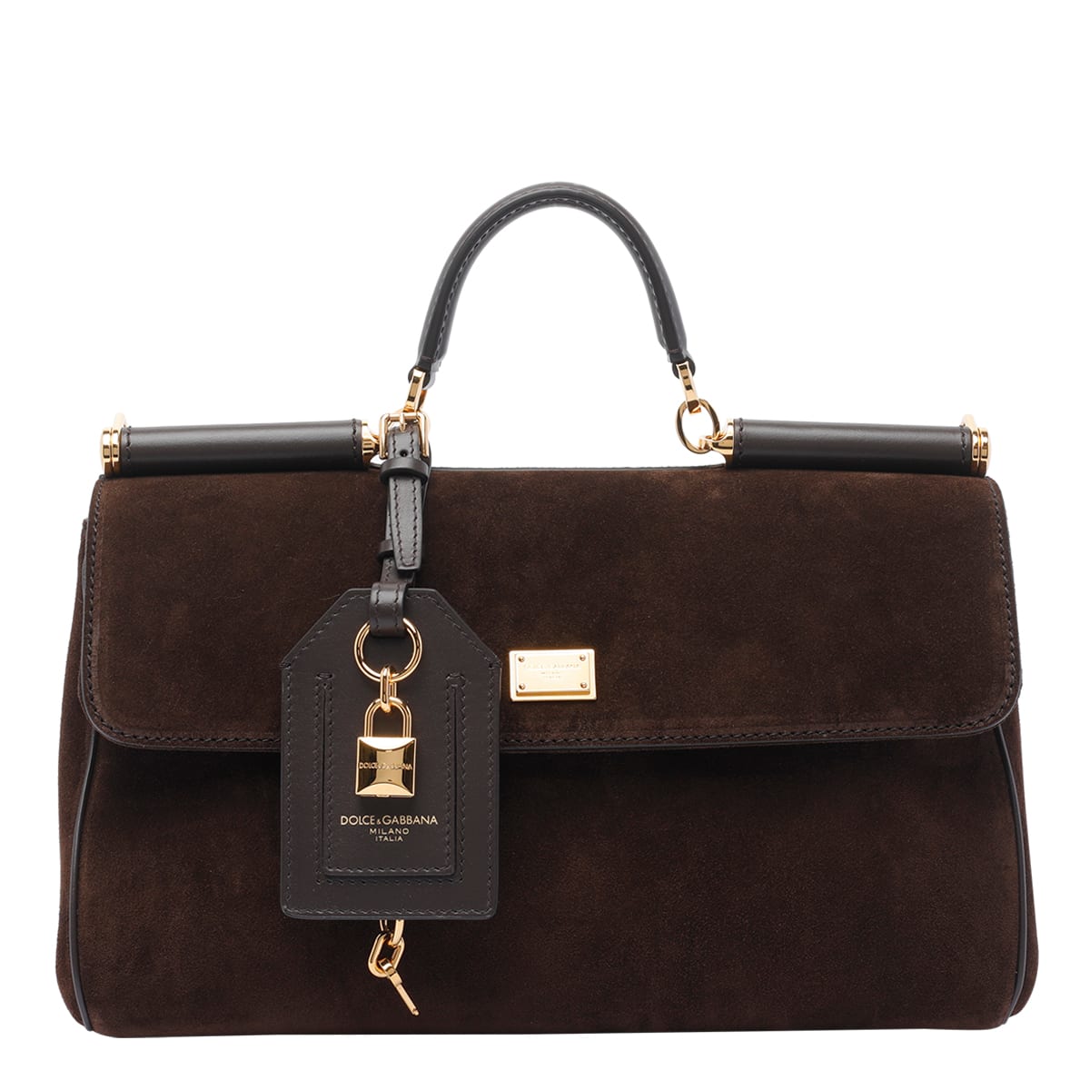Dolce & Gabbana My Suede Tote Bag Decorated With A Sicily Padlock In Brown