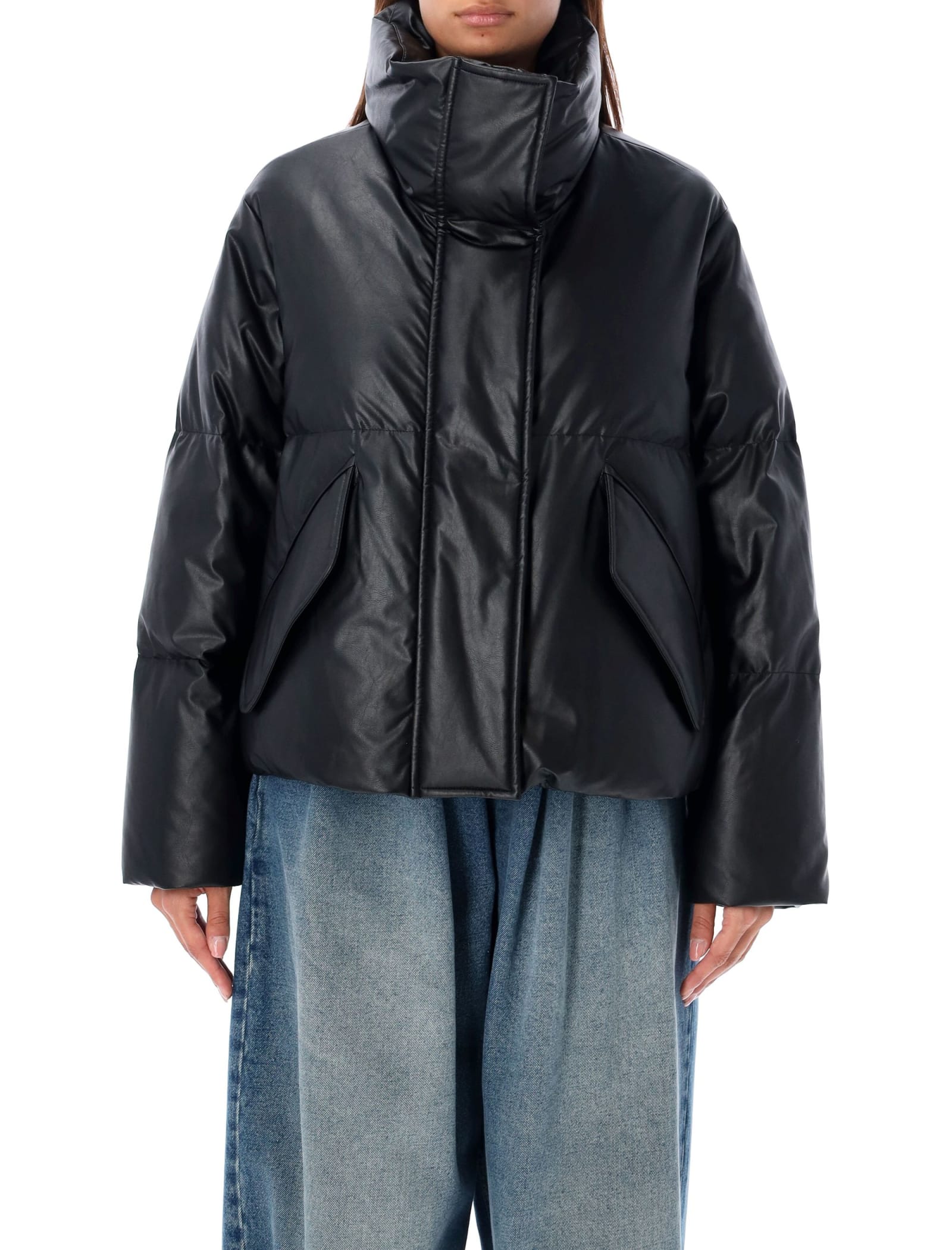 Shop Mm6 Maison Margiela Downjacket Eco Leather In Black