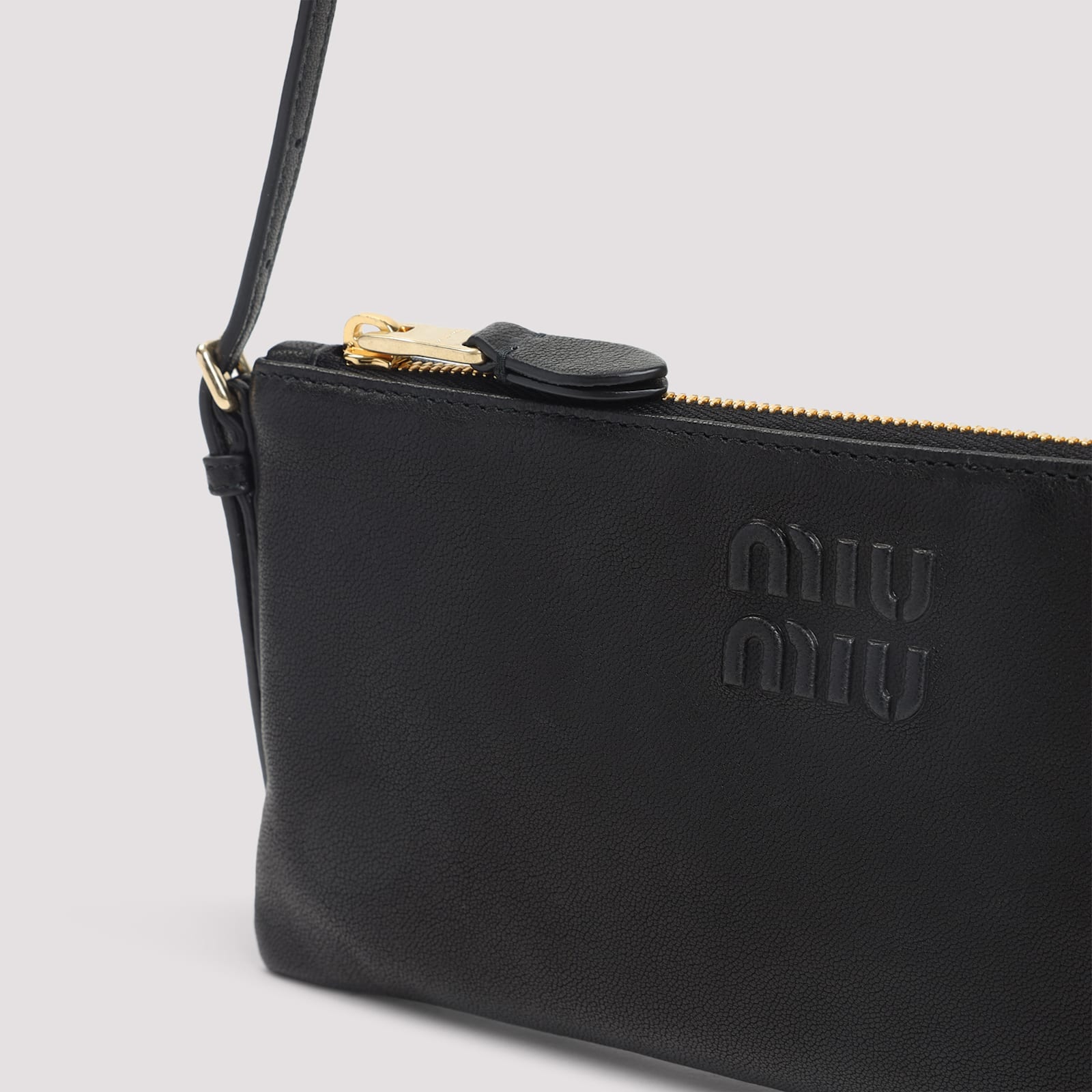 Miu Miu Adjustable Leather Handle Pouch In Black