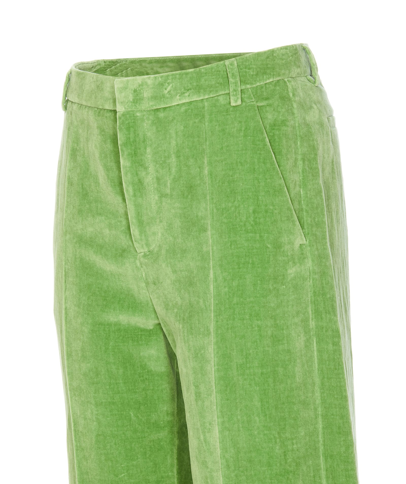 Valentino Garavani Velvet Trousers With Jacquard Hem In Green