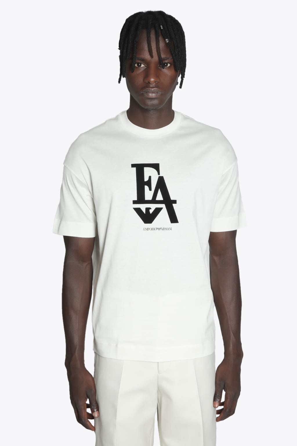 Emporio Armani T-shirt White t-shirt with flocked graphic logo print.